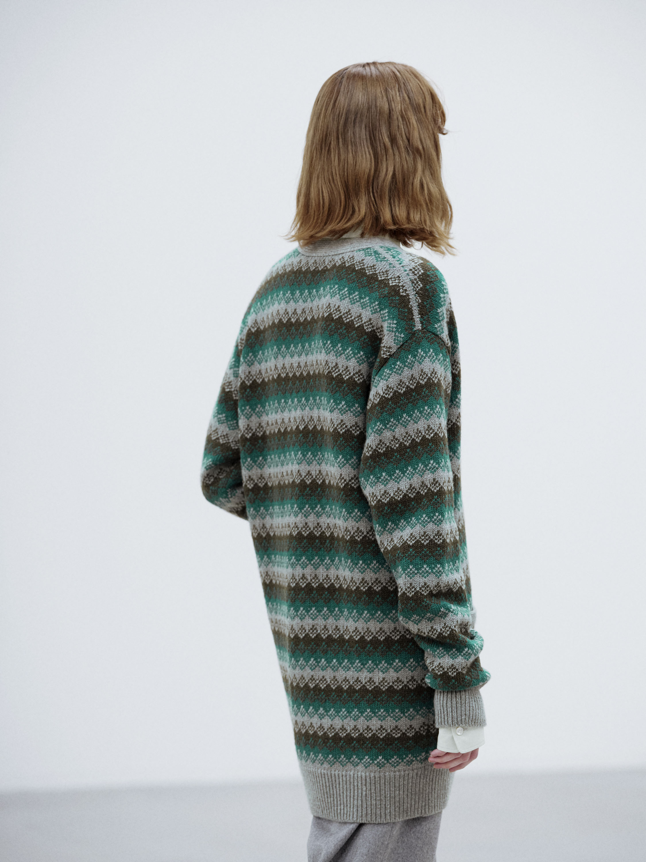 CASHMERE JACQUARD KNIT LONG CARDIGAN 詳細画像 GRAY GREEN 3