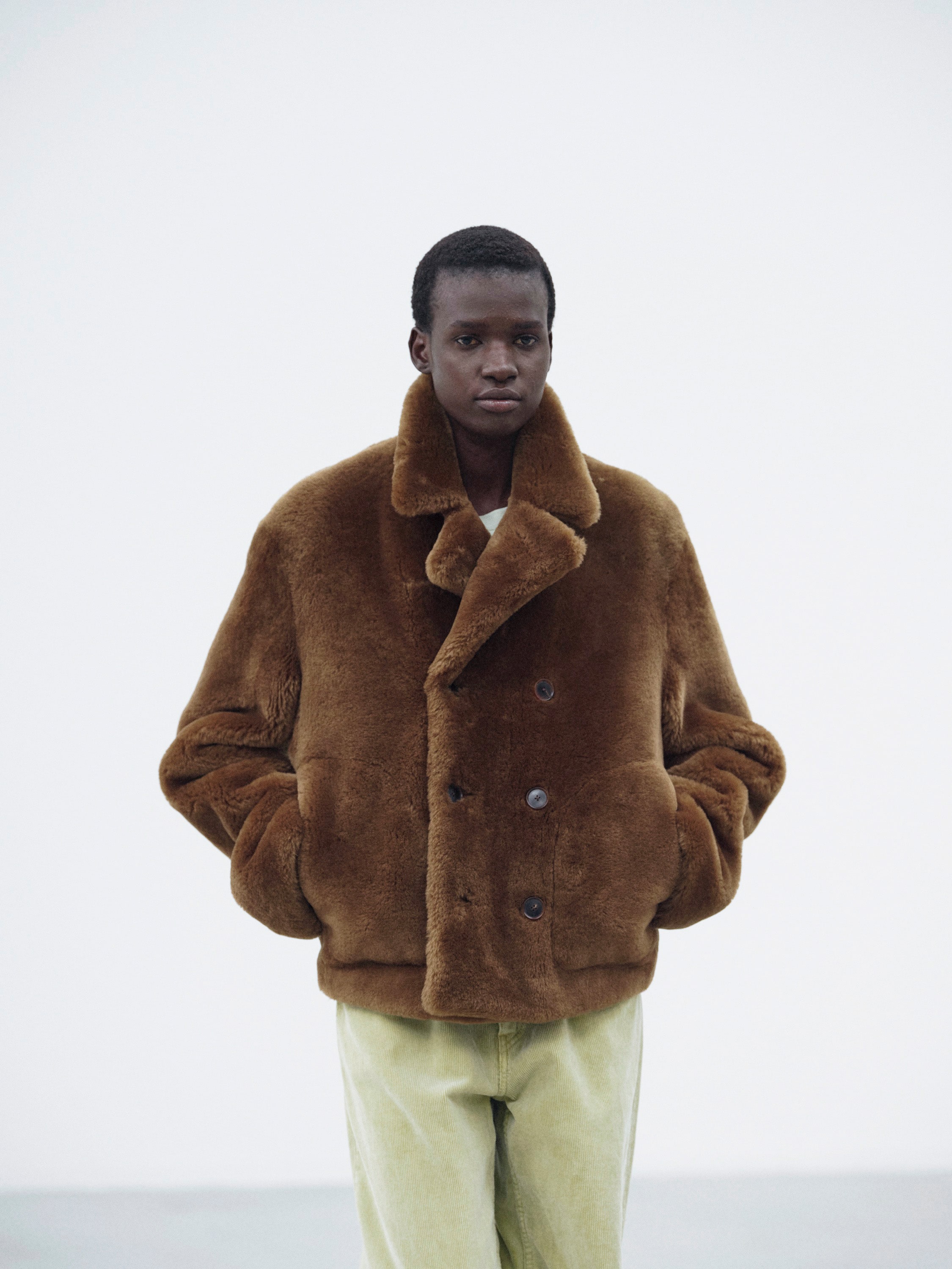 STRAIGHT MERINO MOUTON FUR P-COAT 詳細画像 BROWN 2