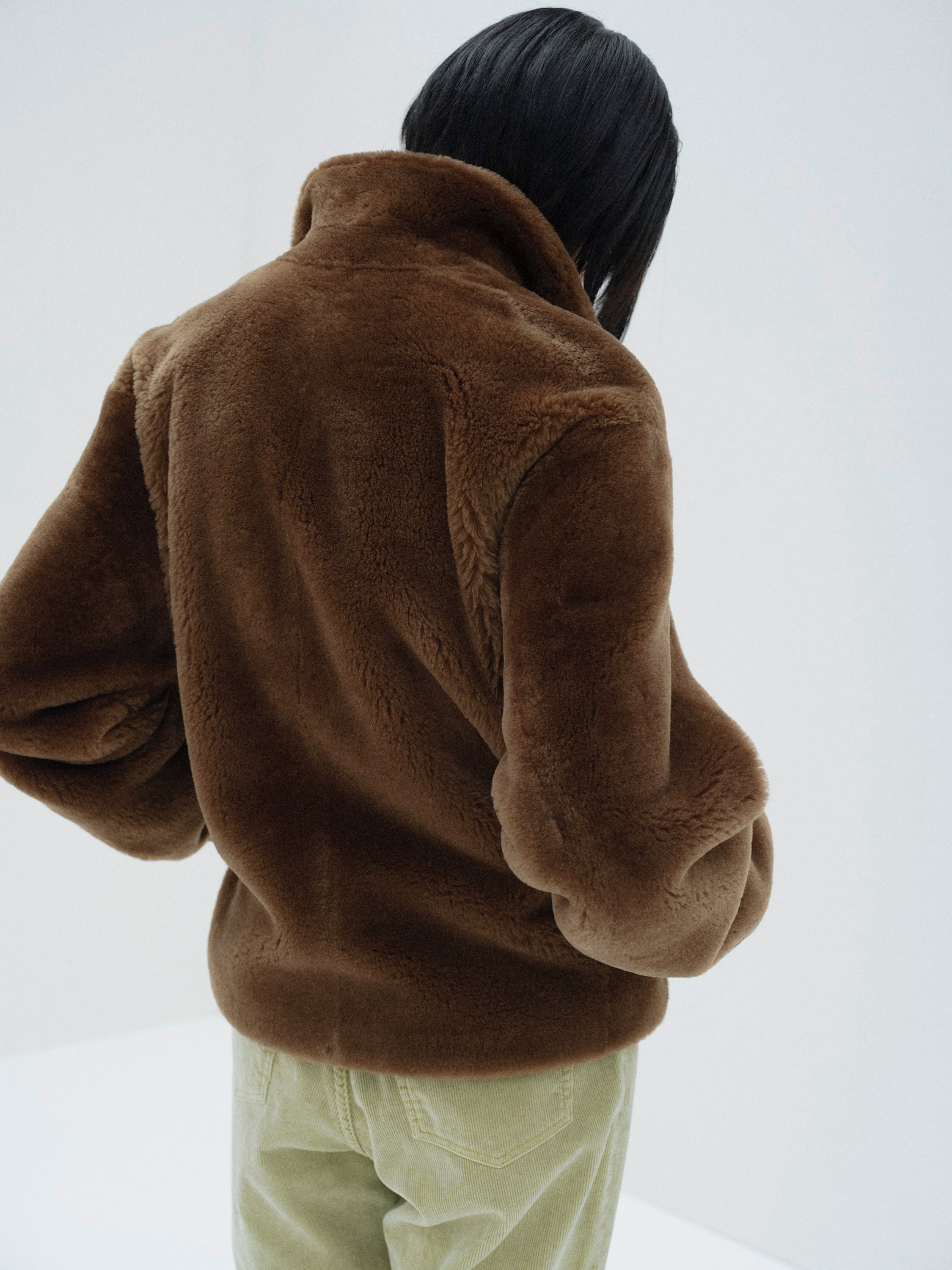 STRAIGHT MERINO MOUTON FUR P-COAT 詳細画像 BROWN 5