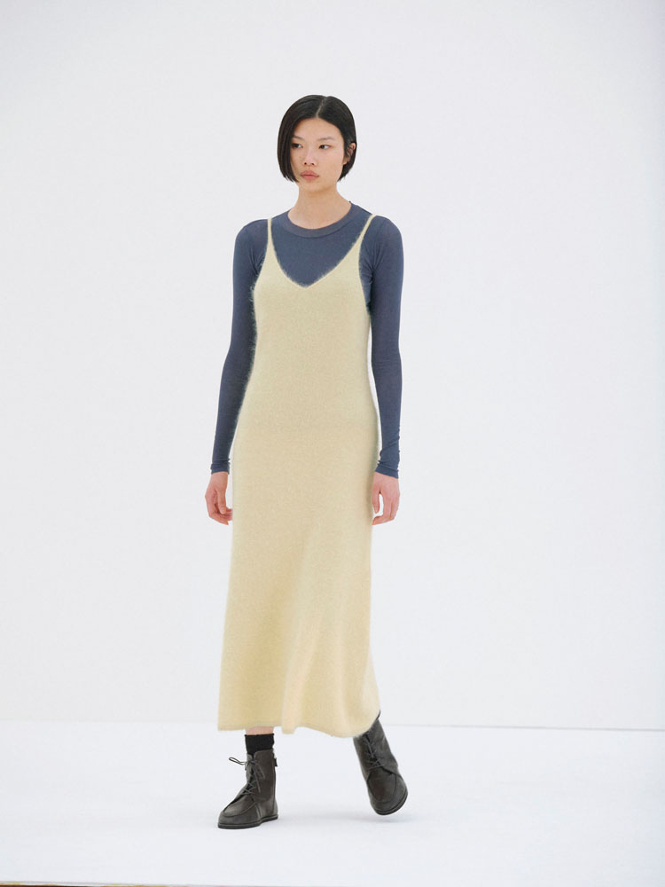 GARMENT-DYED BABY ALPACA FUR KNIT DRESS
