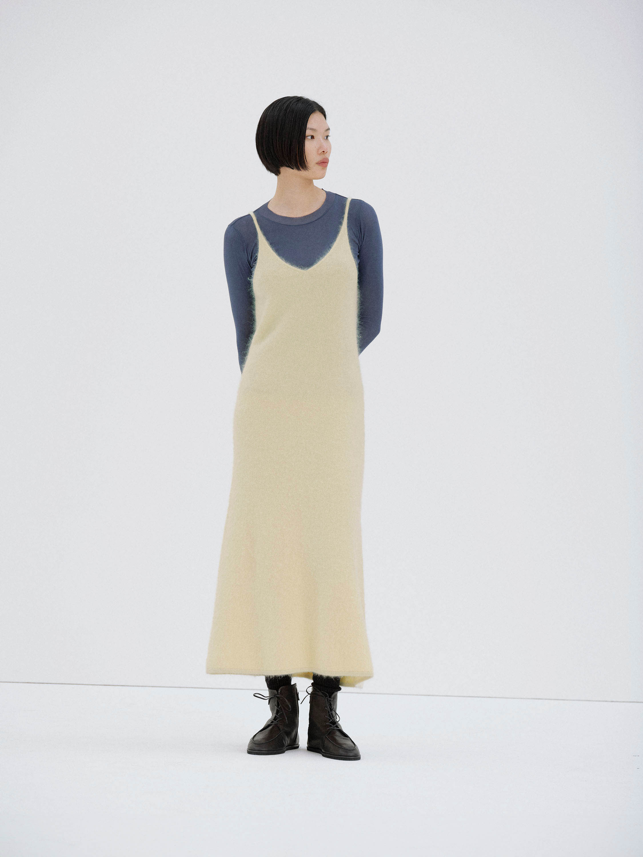GARMENT-DYED BABY ALPACA FUR KNIT DRESS 詳細画像 ECRU 2