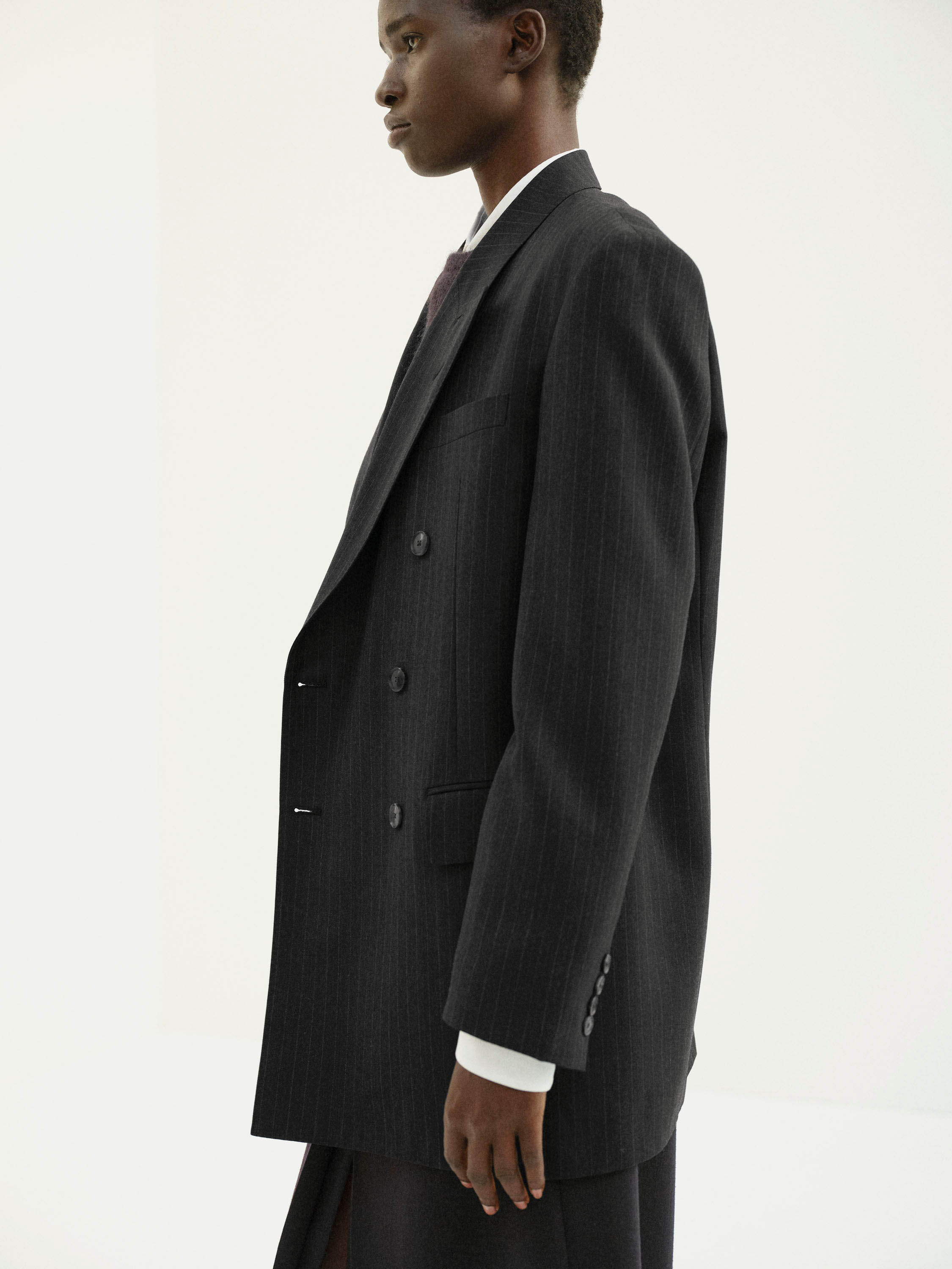 BLUEFACED WOOL DOUBLE-BREASTED JACKET 詳細画像 CHARCOAL NAVY STRIPE 3