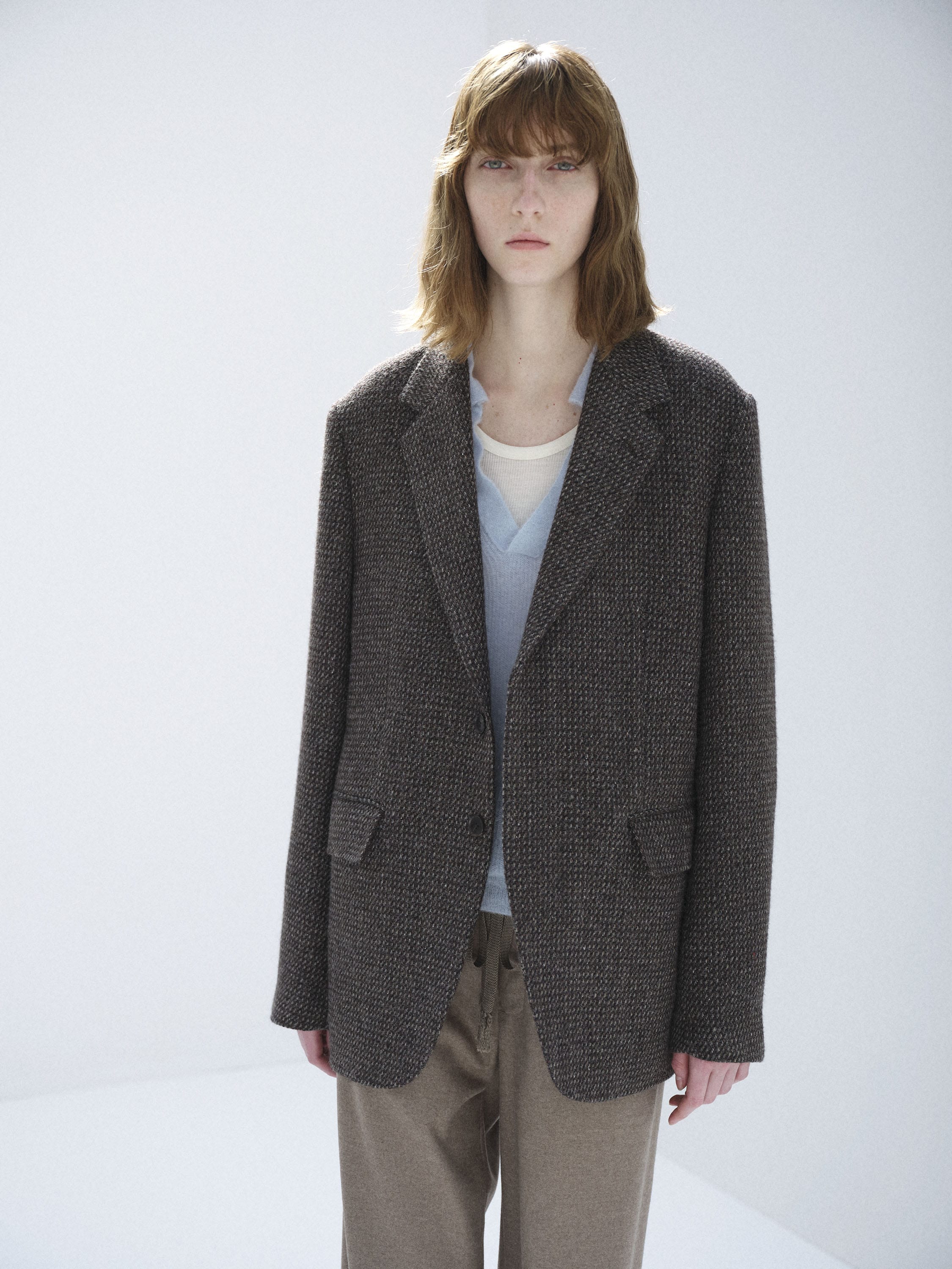 ALPACA WOOL SILK TWEED OVER JACKET 詳細画像 GRAY BROWN HAIRLINE 1