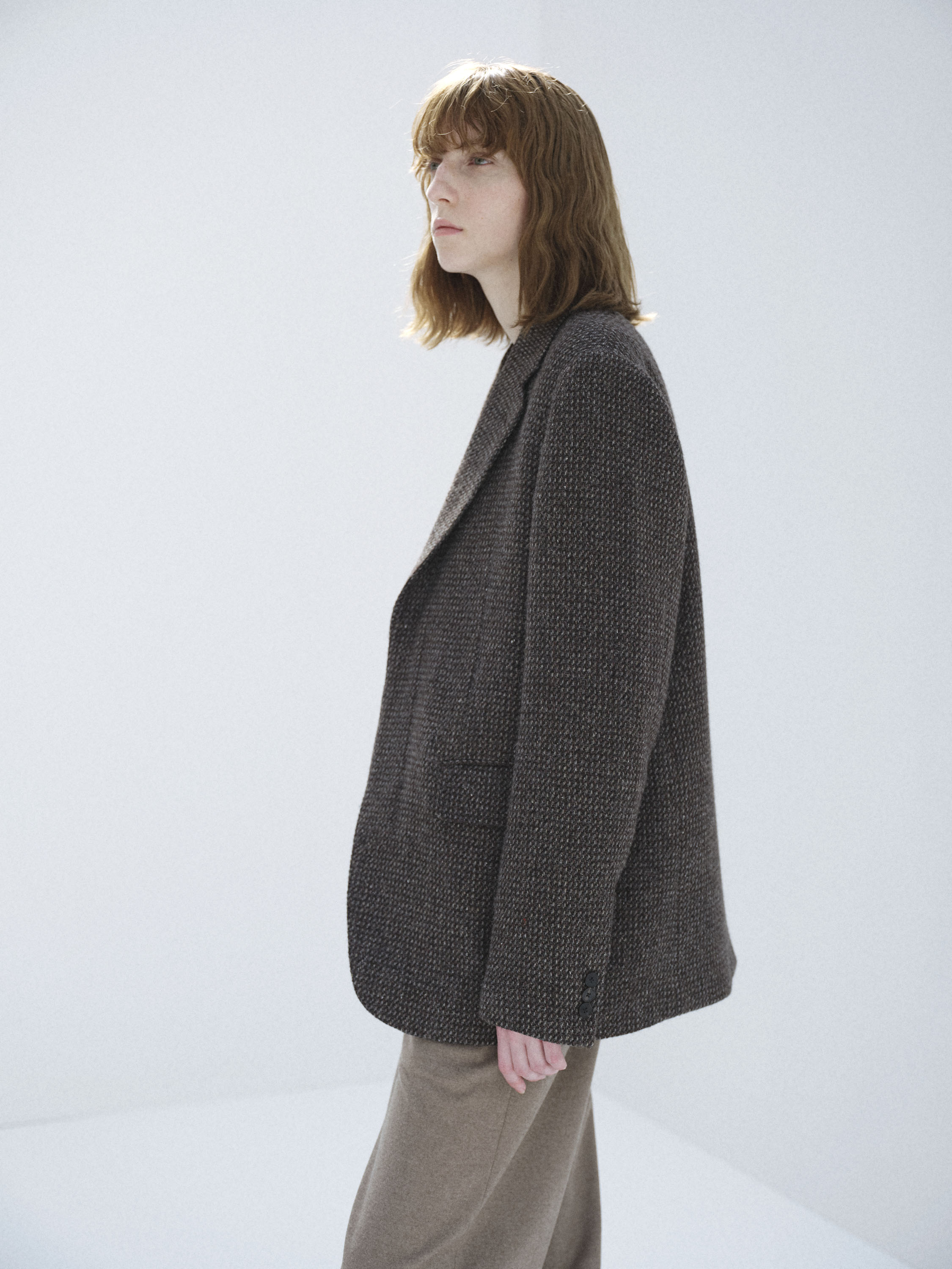ALPACA WOOL SILK TWEED OVER JACKET 詳細画像 GRAY BROWN HAIRLINE 4