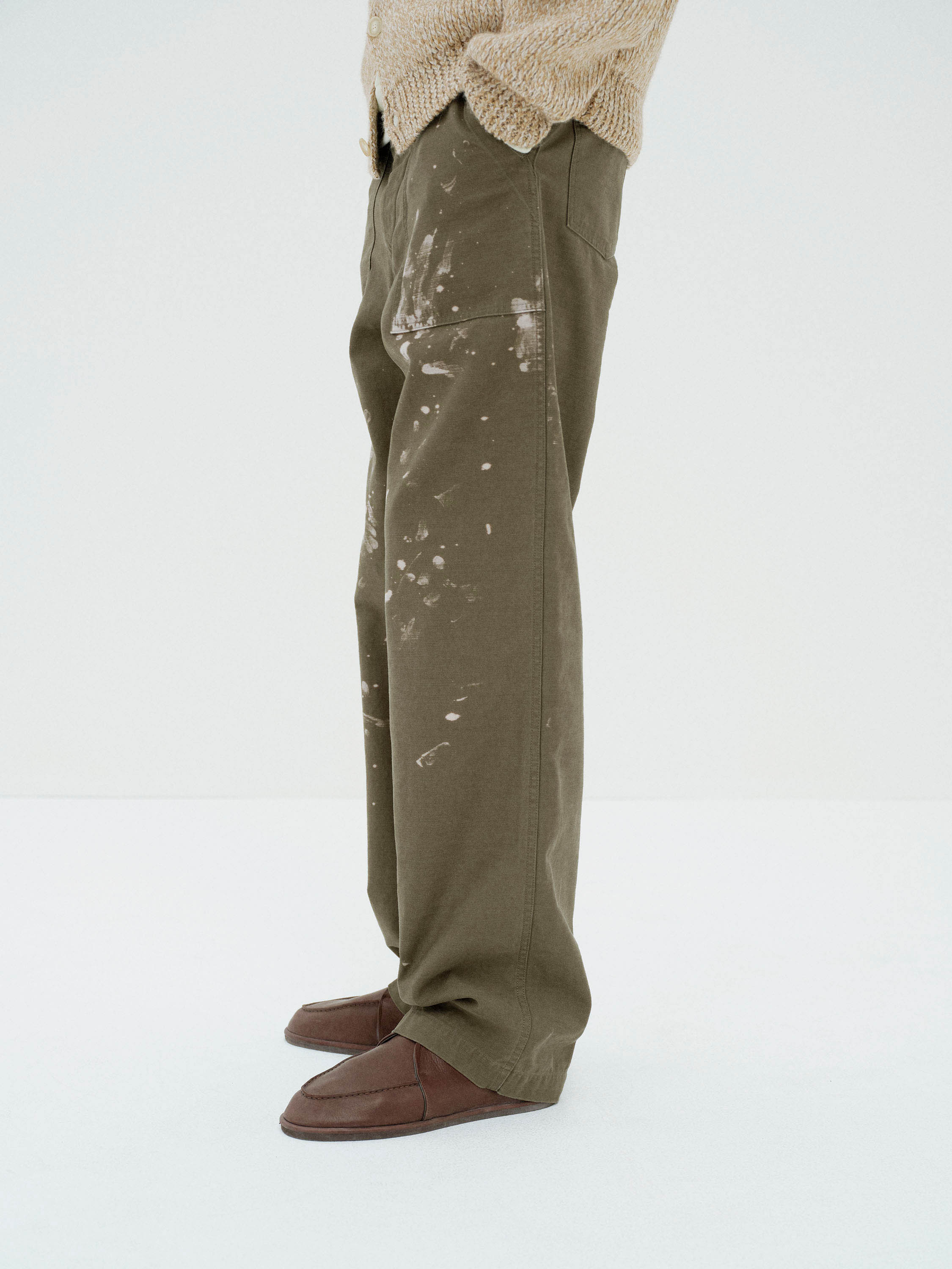 WASHED BAGGY SATIN BLEACHED BAKER PANTS 詳細画像 KHAKI BROWN 3