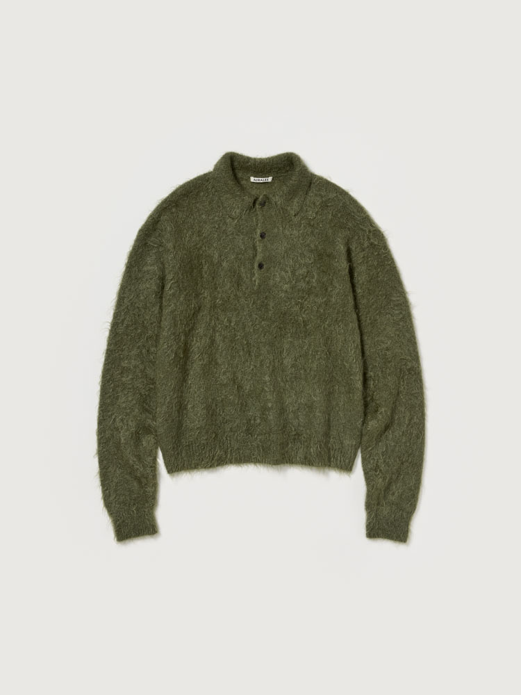 BRUSHED SUPER KID MOHAIR KNIT POLO