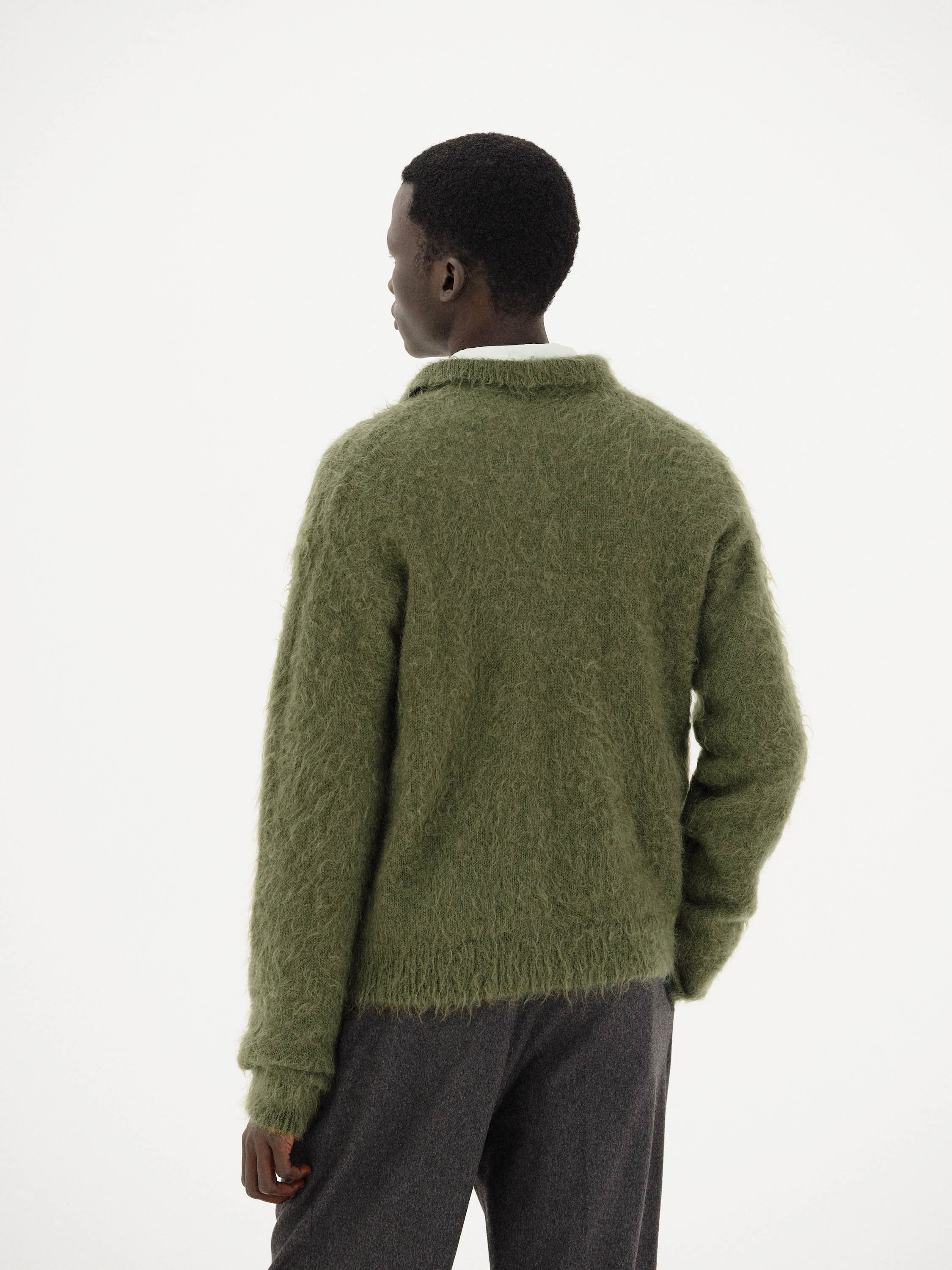 BRUSHED SUPER KID MOHAIR KNIT POLO 詳細画像 OLIVE 3