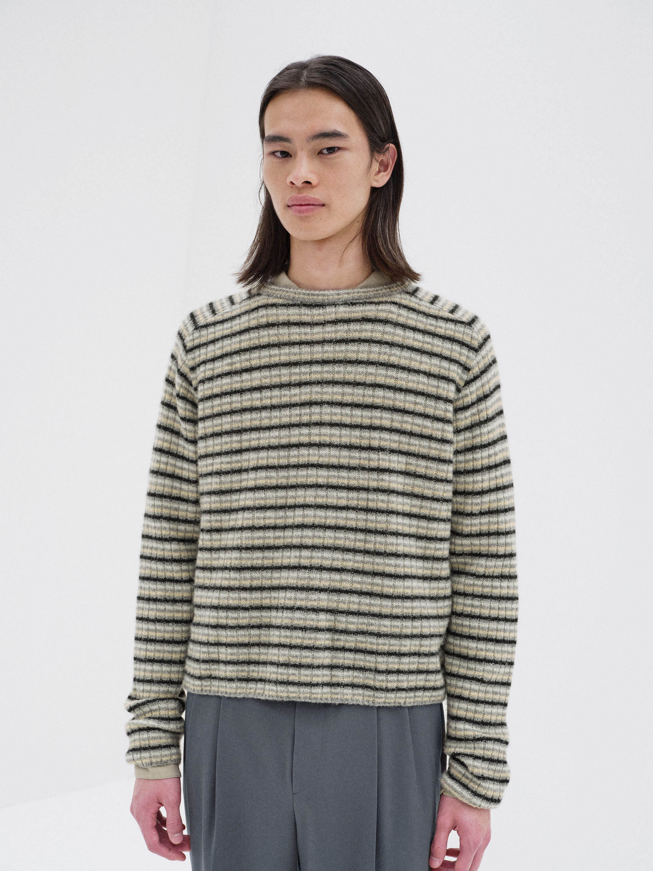 SHETLAND WOOL CASHMERE RIB KNIT P/O 詳細画像 GRAY STRIPE 2