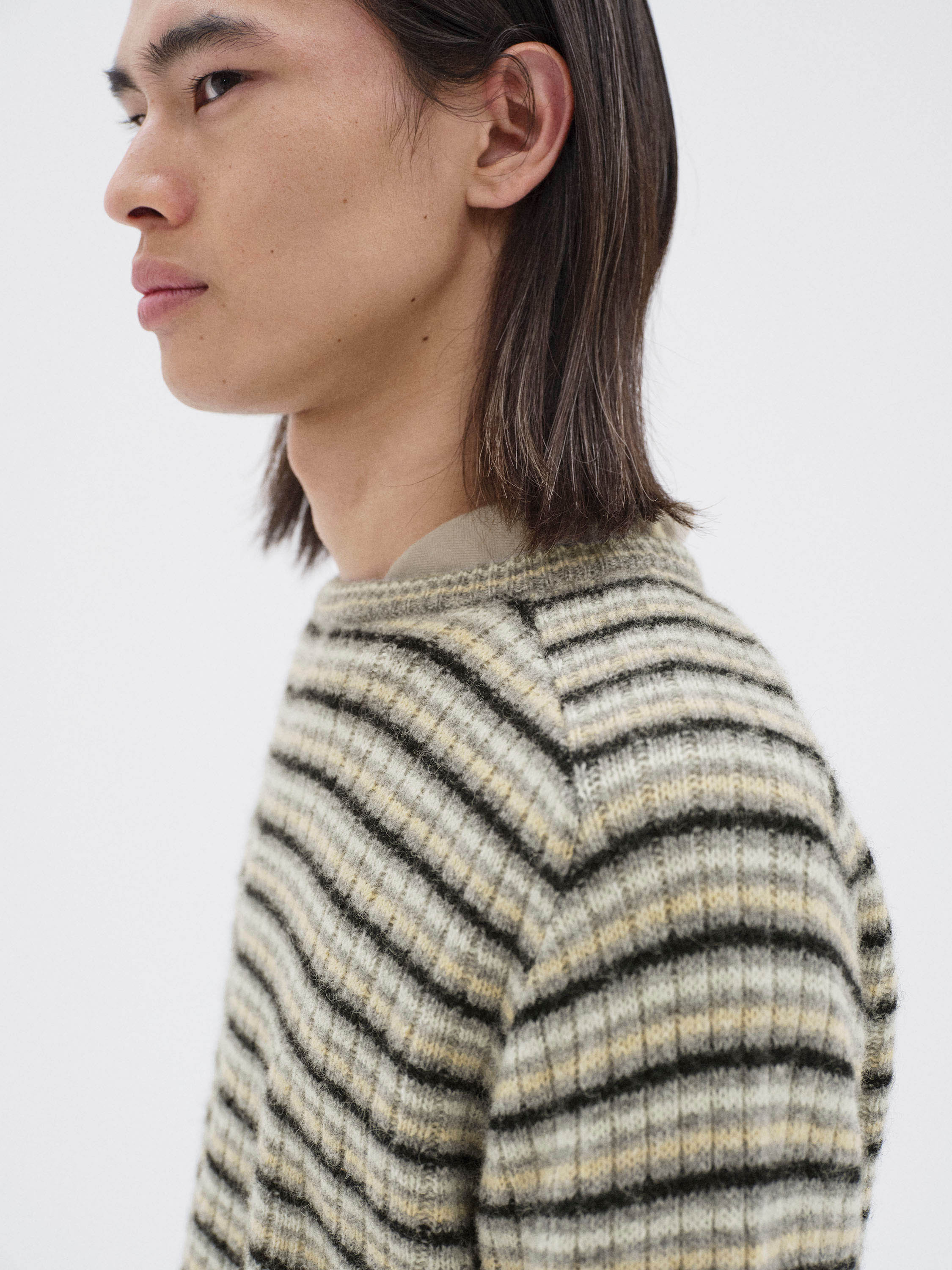 SHETLAND WOOL CASHMERE RIB KNIT P/O 詳細画像 GRAY STRIPE 3