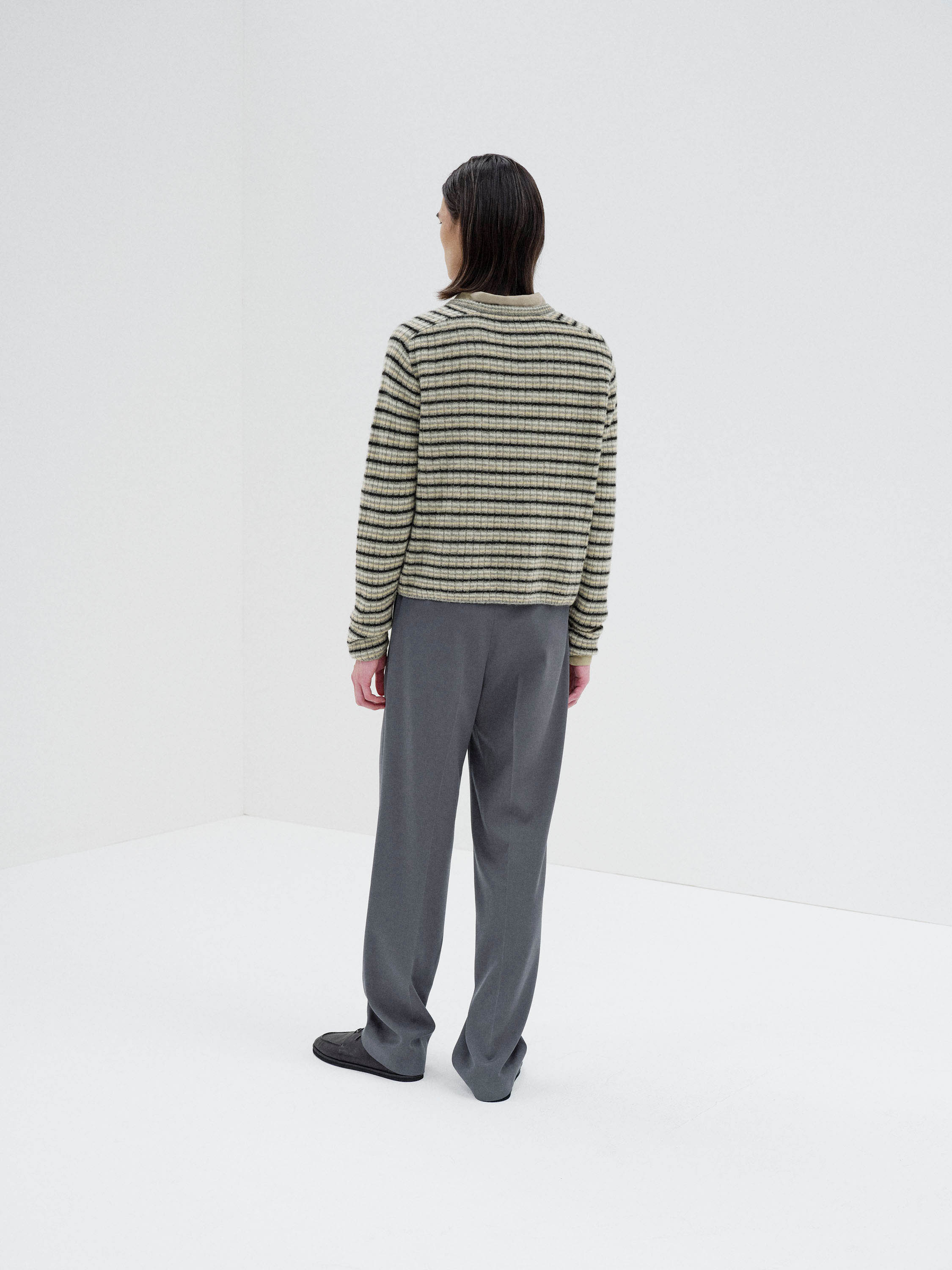 SHETLAND WOOL CASHMERE RIB KNIT P/O 詳細画像 GRAY STRIPE 4