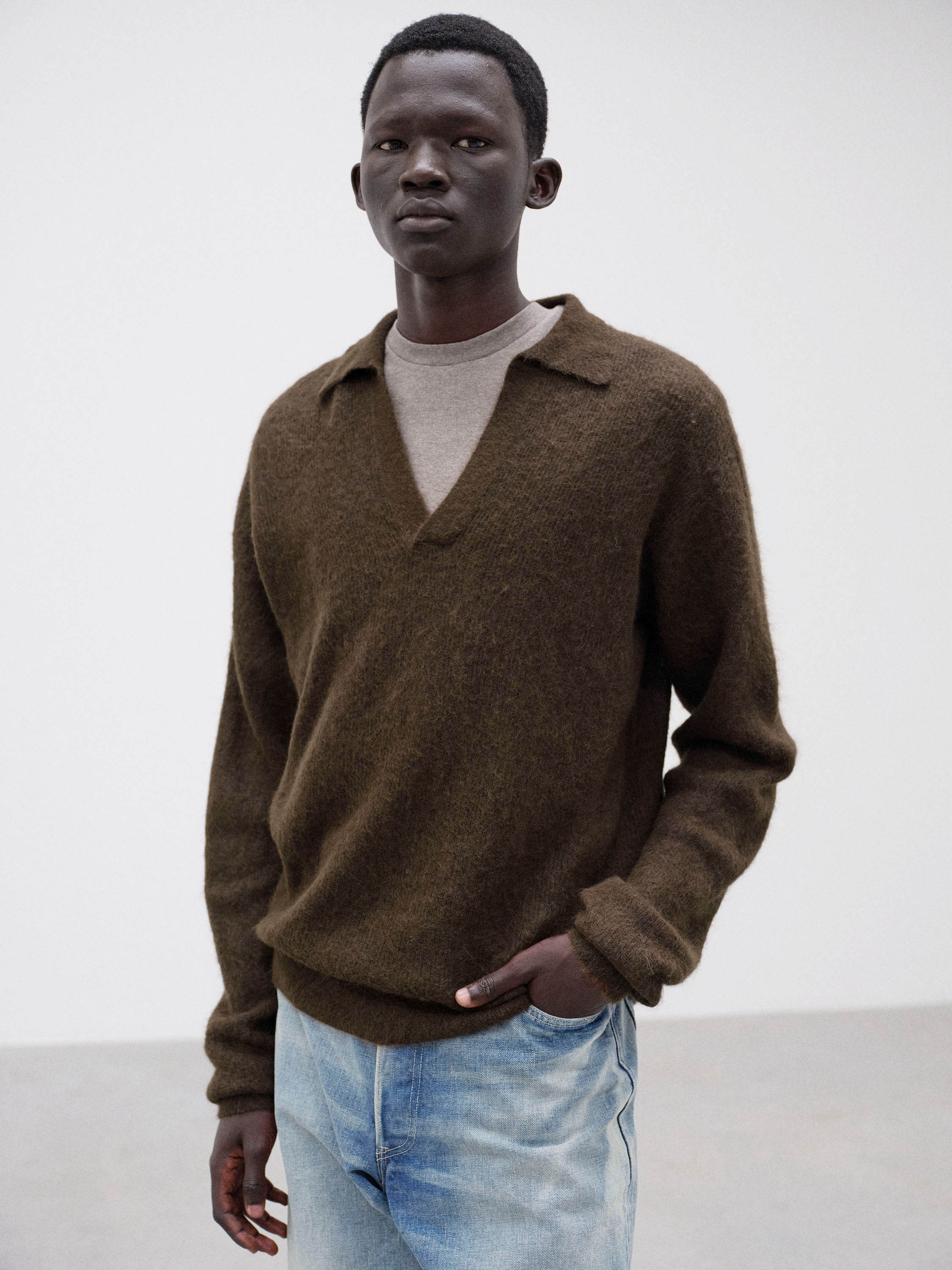 BABY SURI ALPACA SHEER KNIT SKIPPER POLO 詳細画像 DARK BROWN 1
