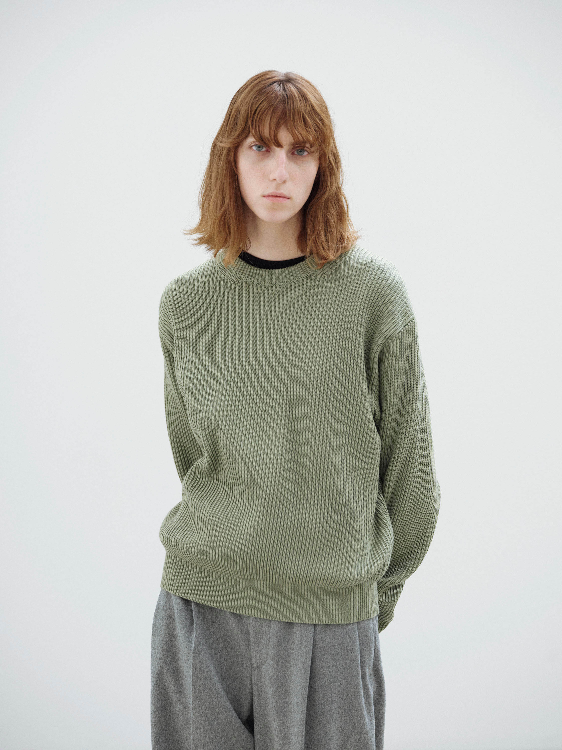 SUPER FINE WOOL SOFT RIB KNIT P/O 詳細画像 DUSTY GREEN 1