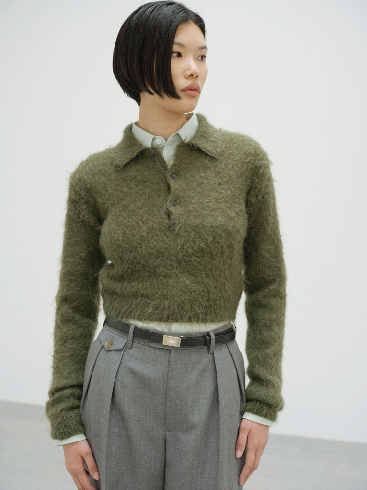 BRUSHED SUPER KID MOHAIR KNIT POLO