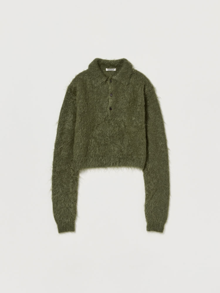 BRUSHED SUPER KID MOHAIR KNIT POLO