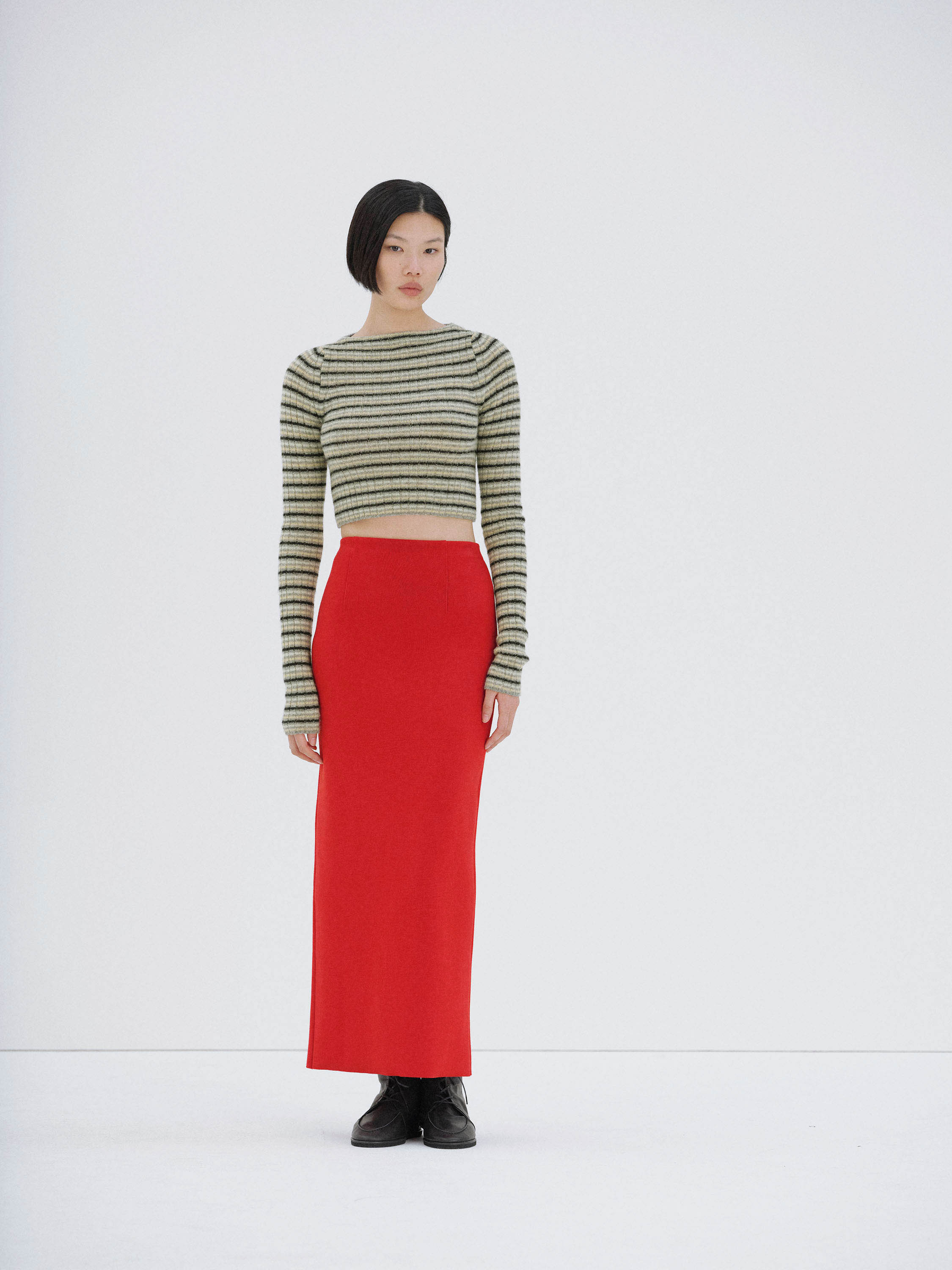 SHETLAND WOOL CASHMERE RIB KNIT BOAT-NECK P/O 詳細画像 GRAY STRIPE 1