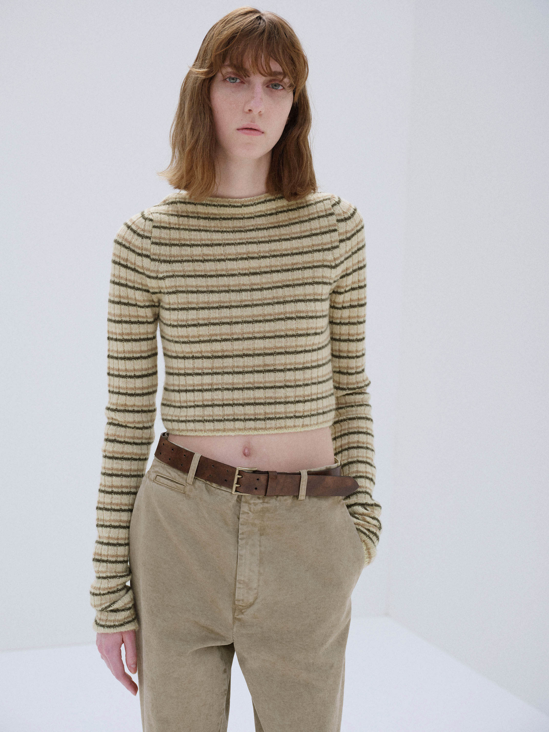 SHETLAND WOOL CASHMERE RIB KNIT BOAT-NECK P/O 詳細画像 BEIGE STRIPE 1