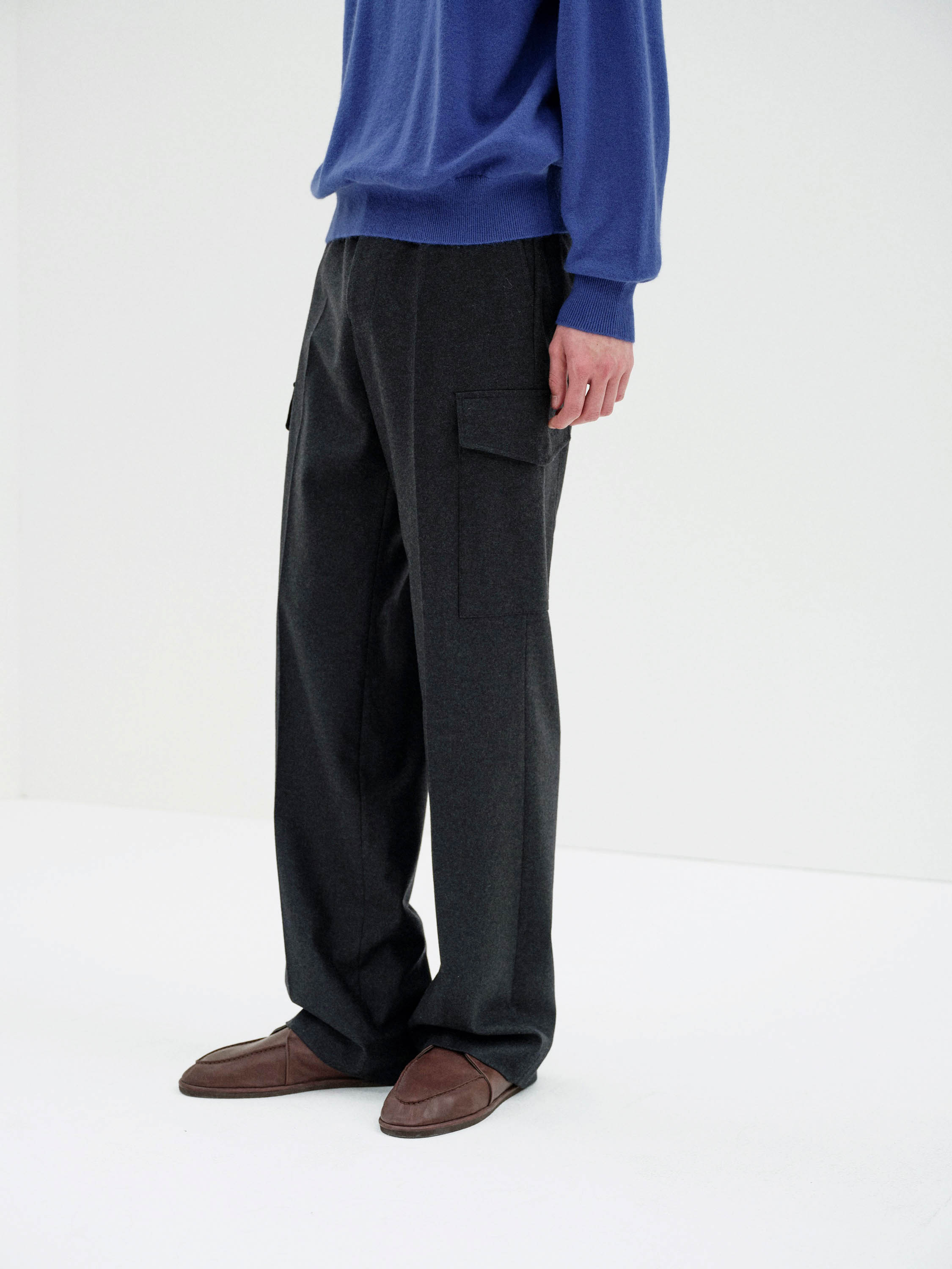 パンツ AURALEE wool fulling flannel slacks Auralee Wool Fulling Flannel Stripe Slacks in Dark Navy