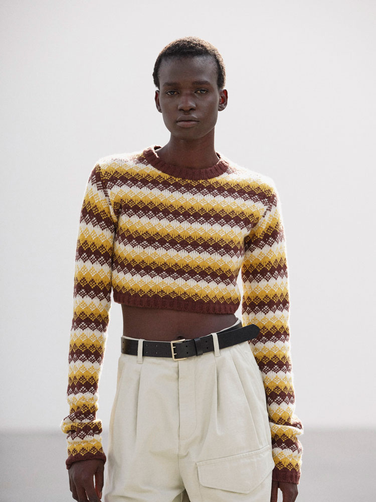 CASHMERE JACQUARD KNIT CROPPED P/O