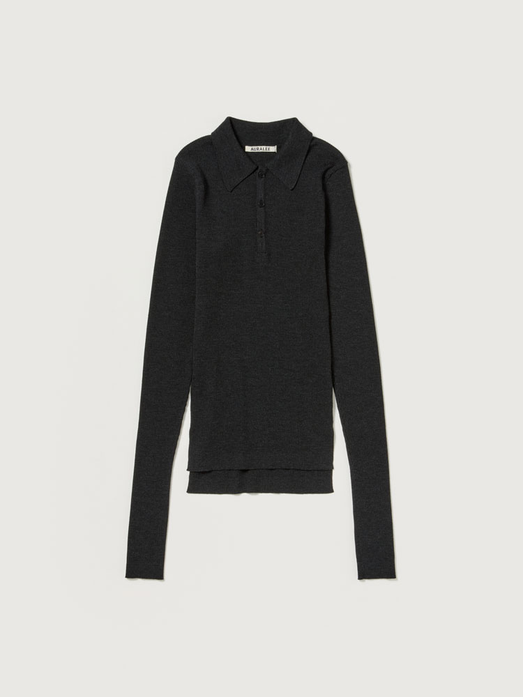 SUPER FINE WOOL HIGH GAUGE RIB KNIT POLO - AURALEE Official