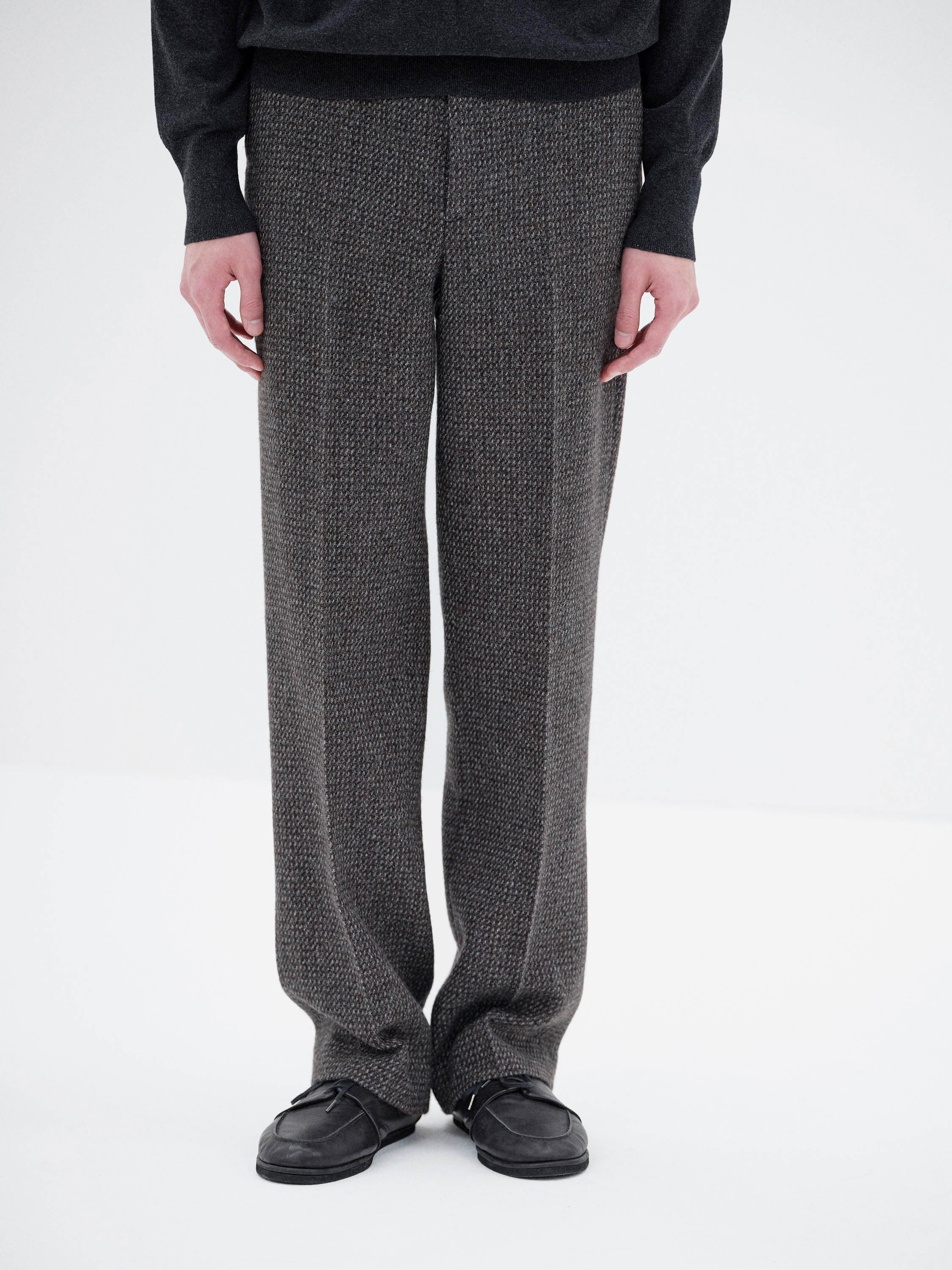 ALPACA WOOL SILK TWEED SLACKS 詳細画像 GRAY BROWN HAIRLINE 2