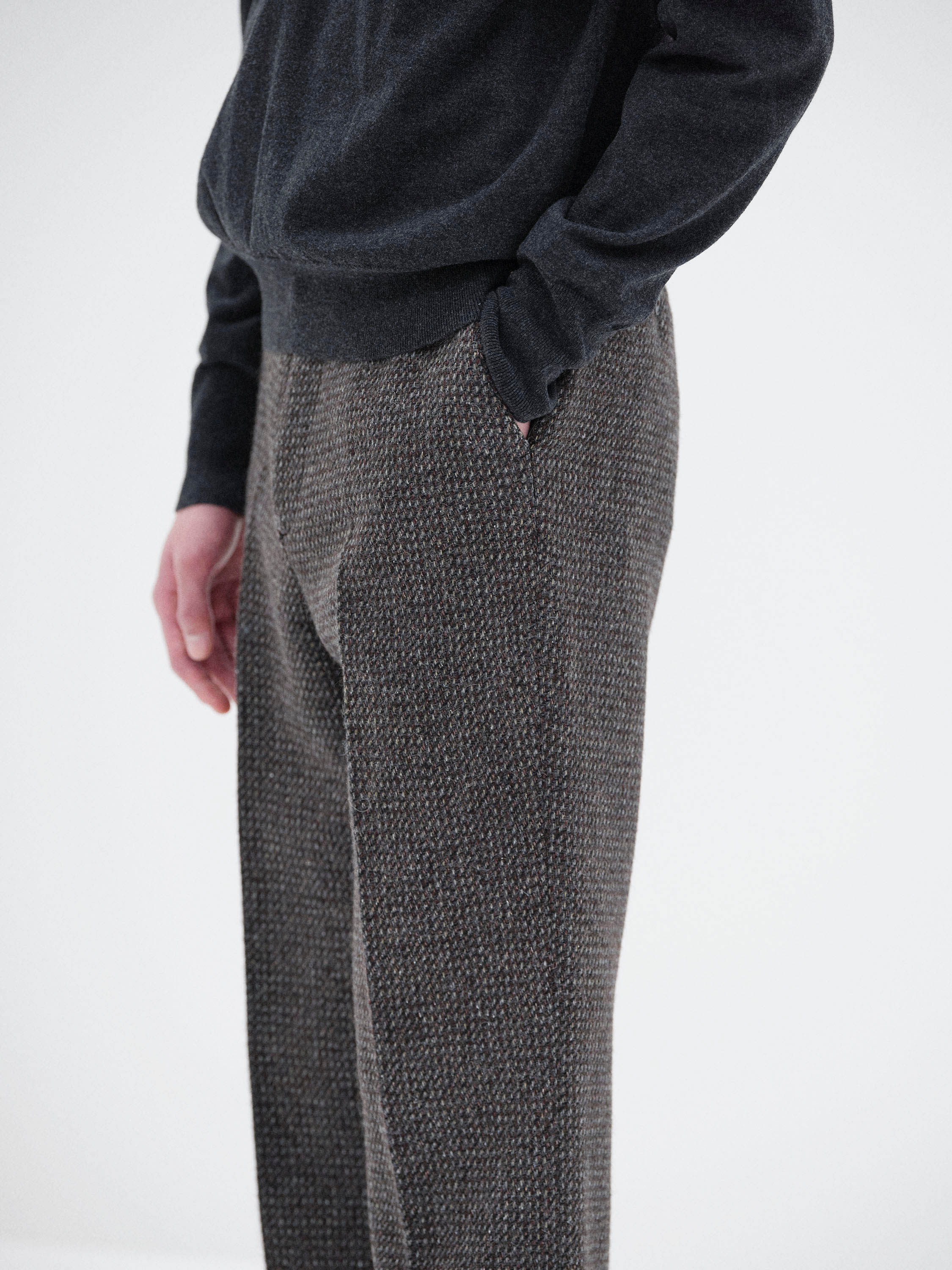 ALPACA WOOL SILK TWEED SLACKS 詳細画像 GRAY BROWN HAIRLINE 3