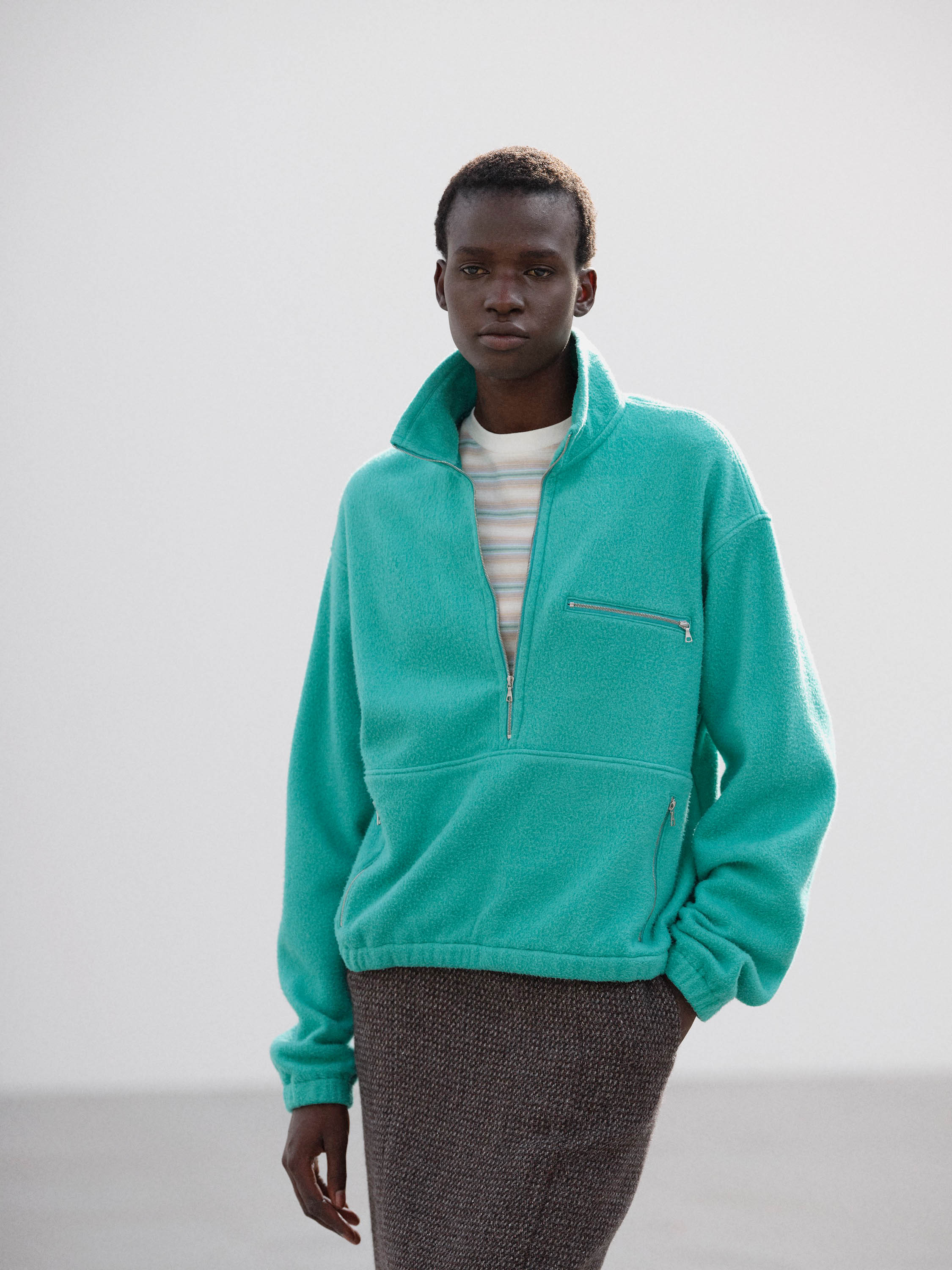 PURE SILK COMFORT FLEECE HALF ZIP P/O 詳細画像 JADE GREEN 2