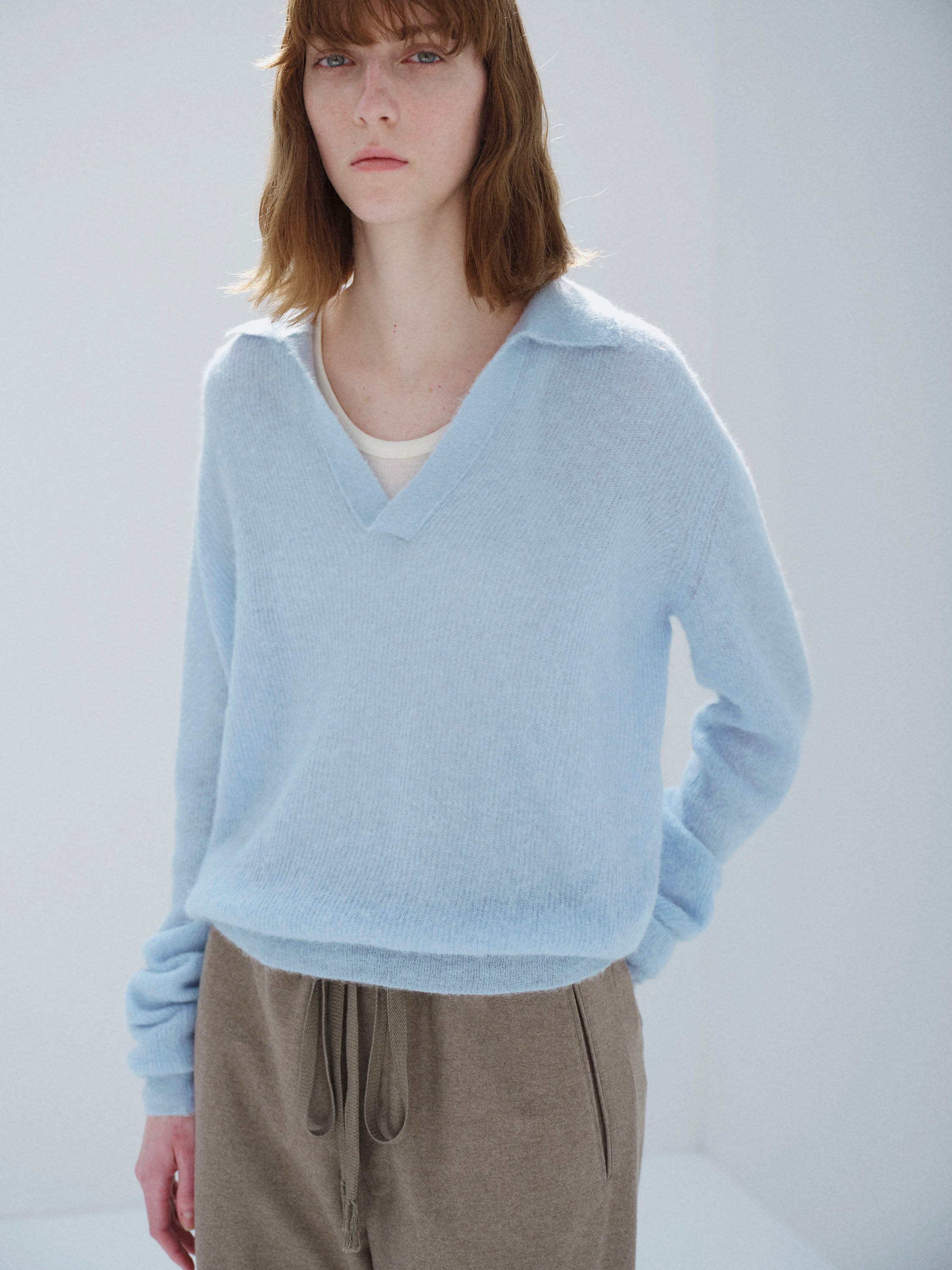 BABY SURI ALPACA SHEER KNIT SKIPPER POLO 詳細画像 LIGHT BLUE 2