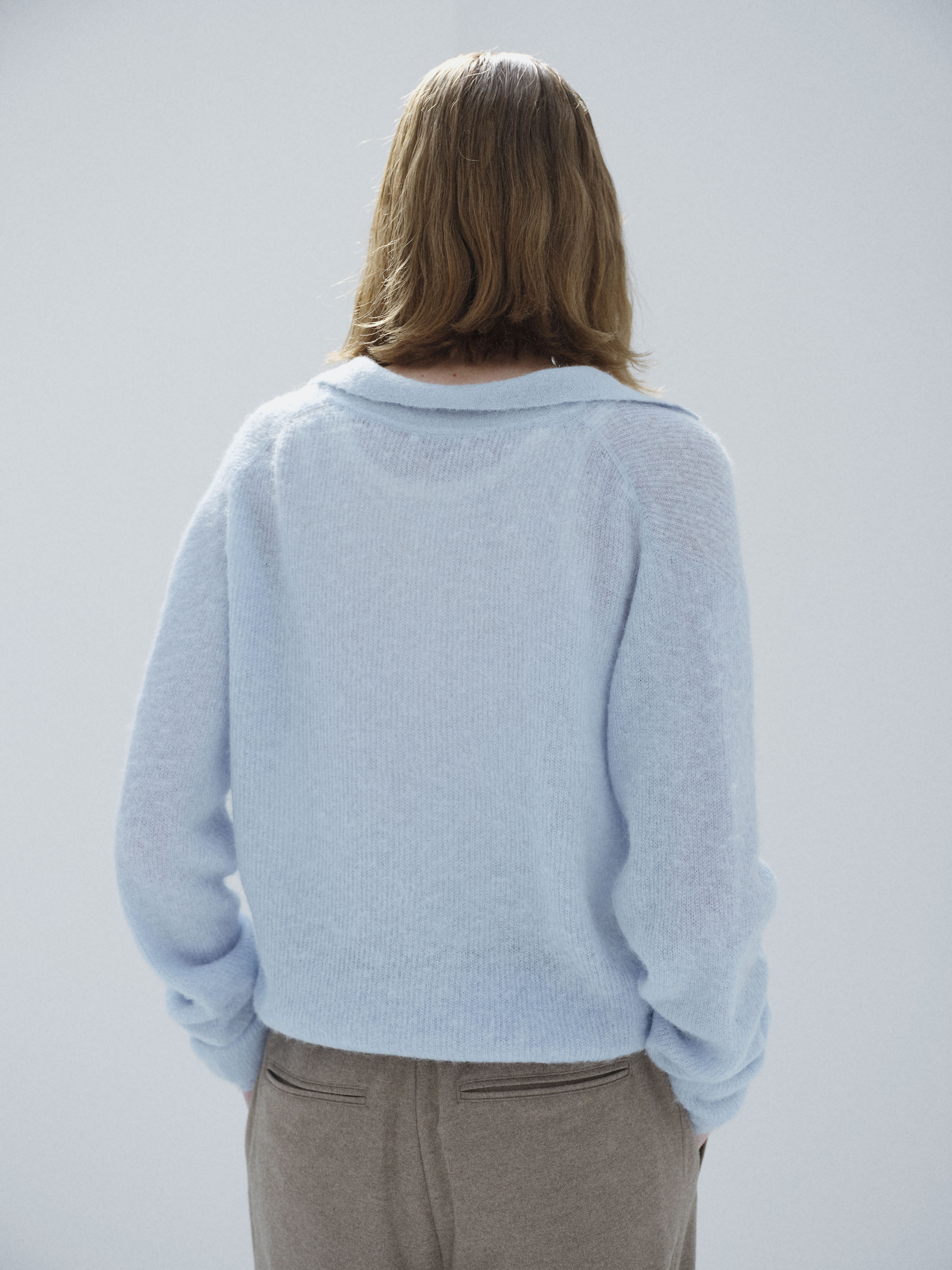 BABY SURI ALPACA SHEER KNIT SKIPPER POLO 詳細画像 LIGHT BLUE 4