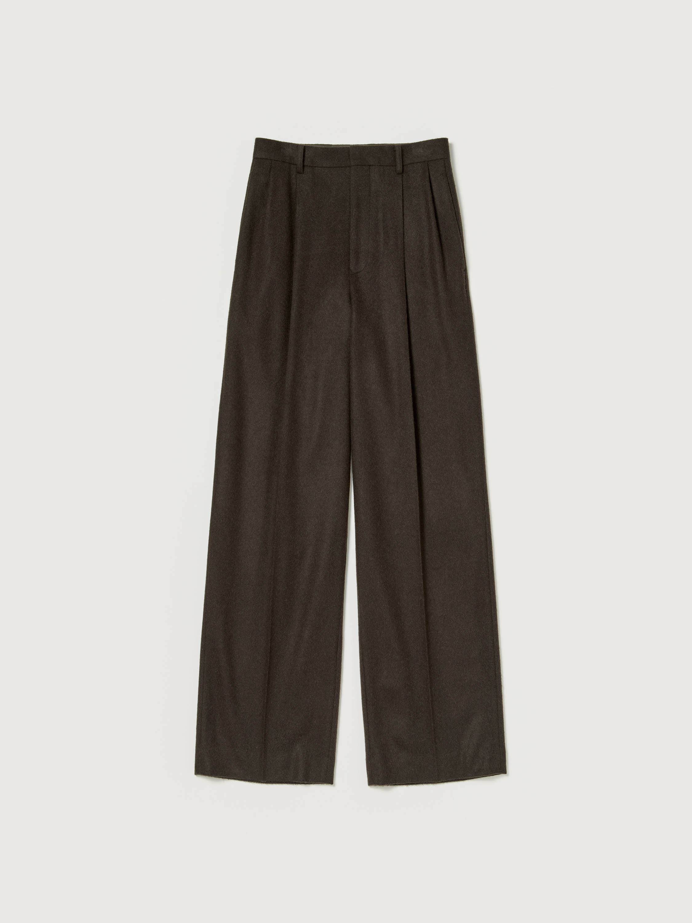 BABY CAMEL FLANNEL TWO-TUCK SLACKS 詳細画像 DARK BROWN 1