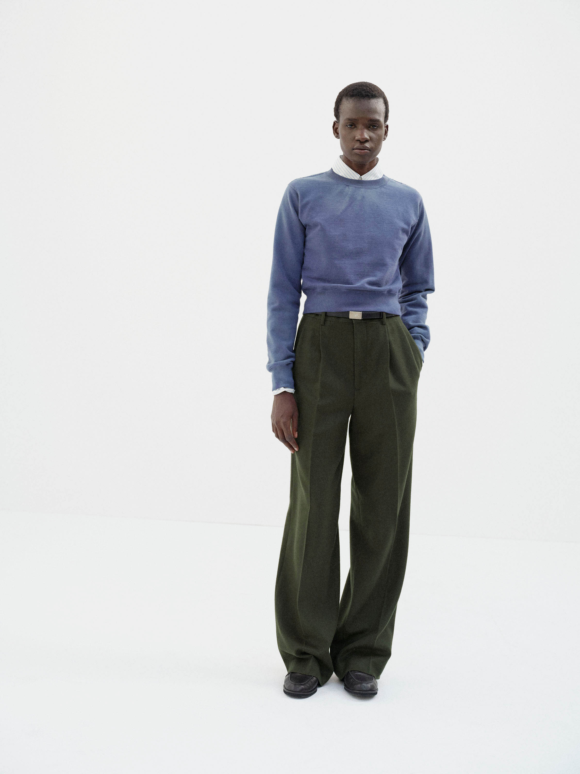 BABY CAMEL FLANNEL TWO-TUCK SLACKS 詳細画像 DARK OLIVE 1