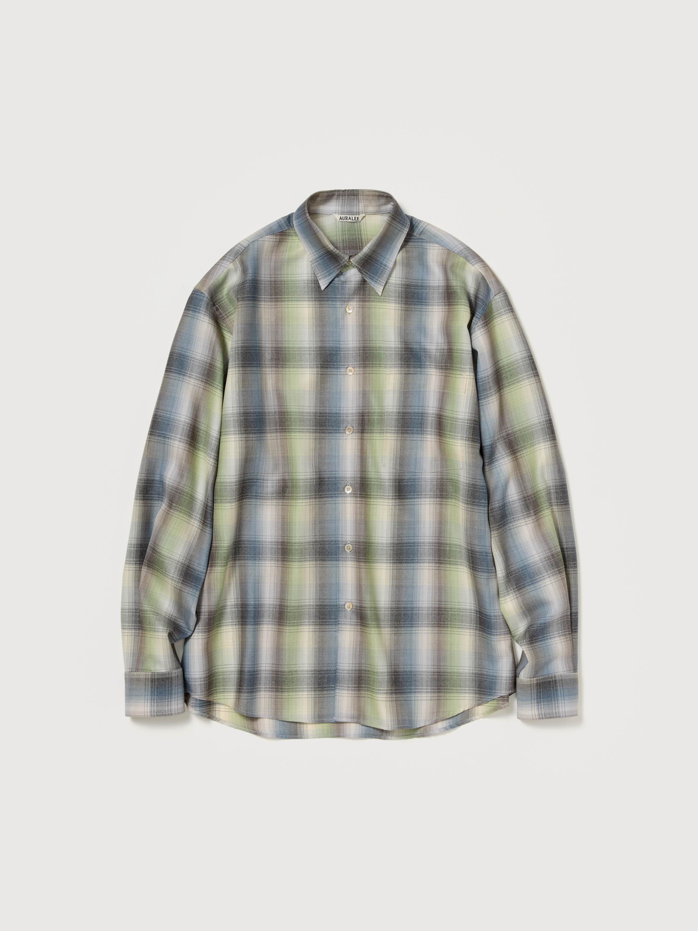 トップス AURALEE WOOL FULLING FLANNEL SHIRTS Wool Check Shirt in Beige Blue
