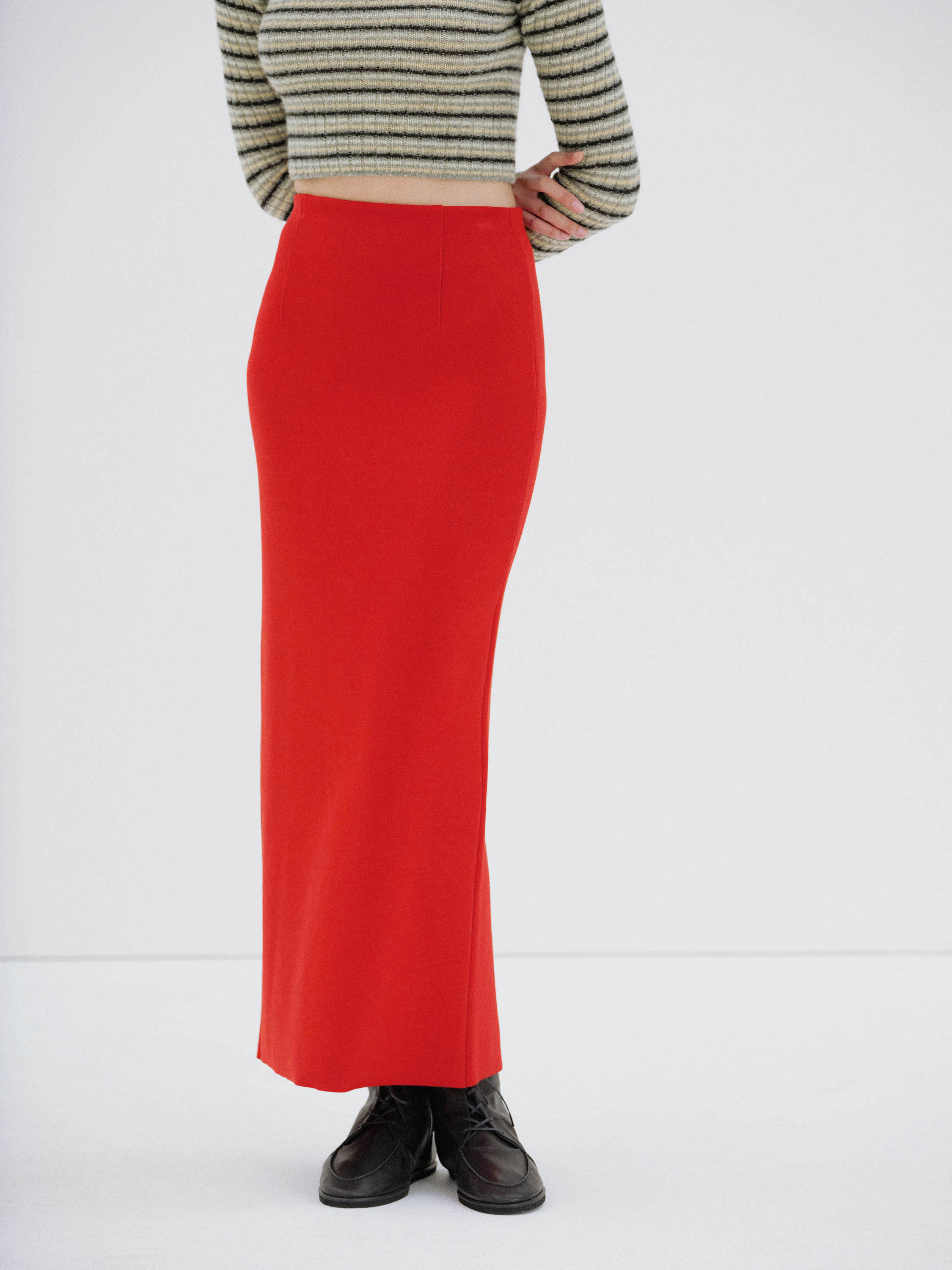 WOOL STRETCH DOUBLE FACE KNIT SKIRT 詳細画像 RED 3