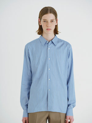 COTTON SILK STRIPE DOUBLE-CUFF SHIRT