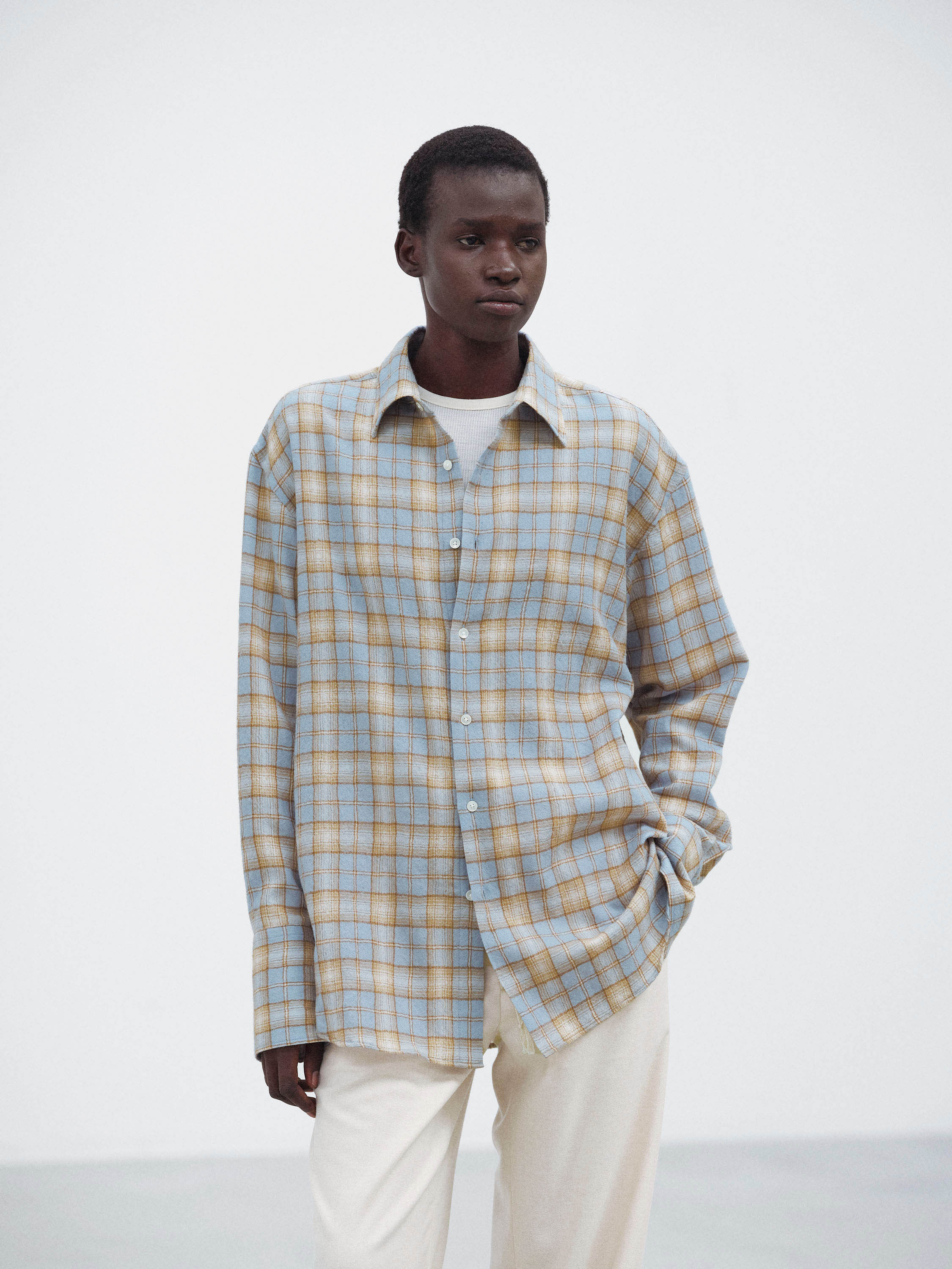AIRY WOOL CHECK SHIRT 詳細画像 LIGHT BLUE × BEIGE 1