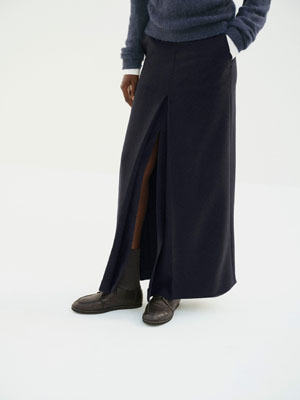 TENSE WOOL DOUBLE CLOTH SLIT SKIRT