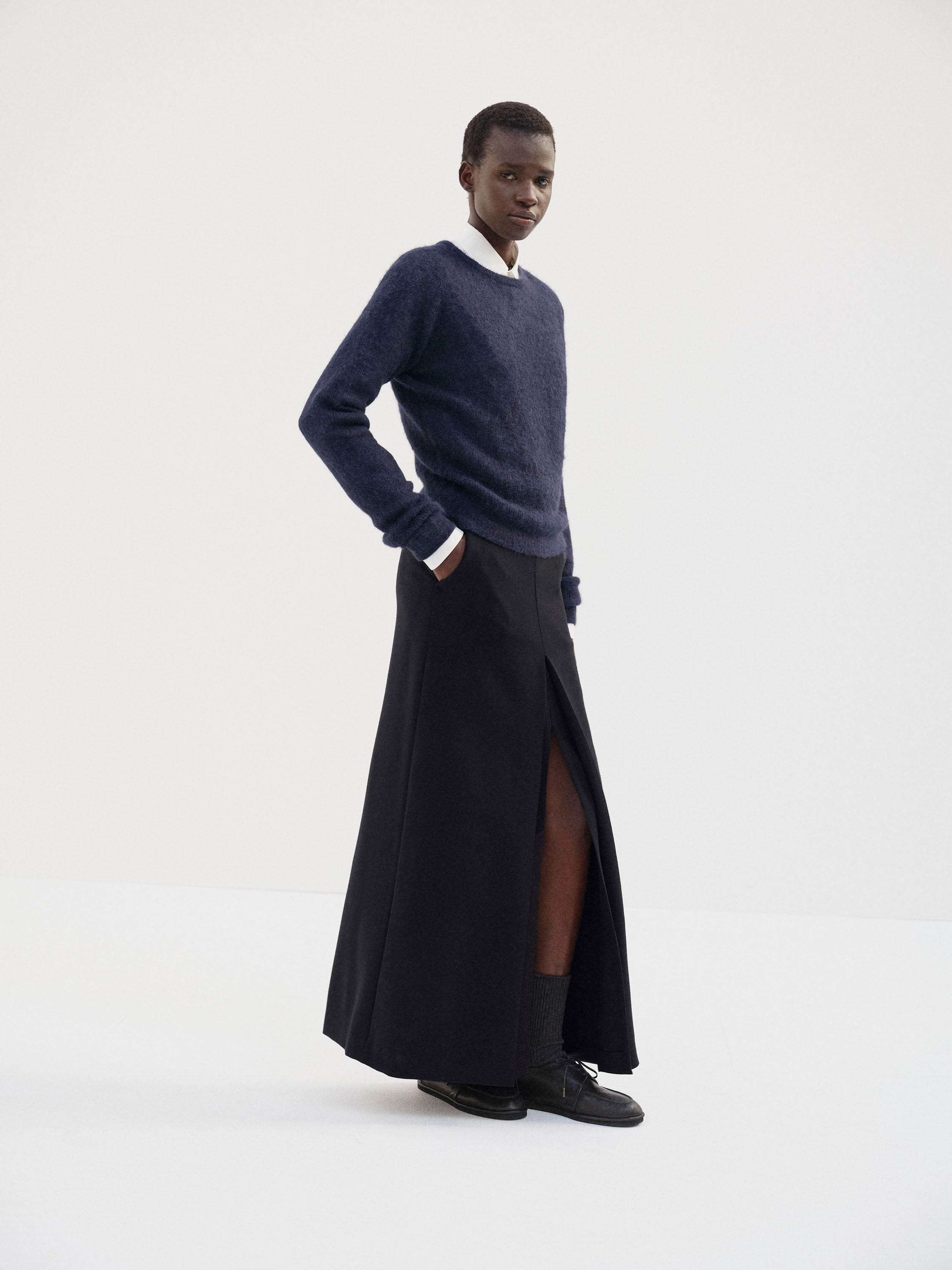 TENSE WOOL DOUBLE CLOTH SLIT SKIRT 詳細画像 DARK NAVY 3