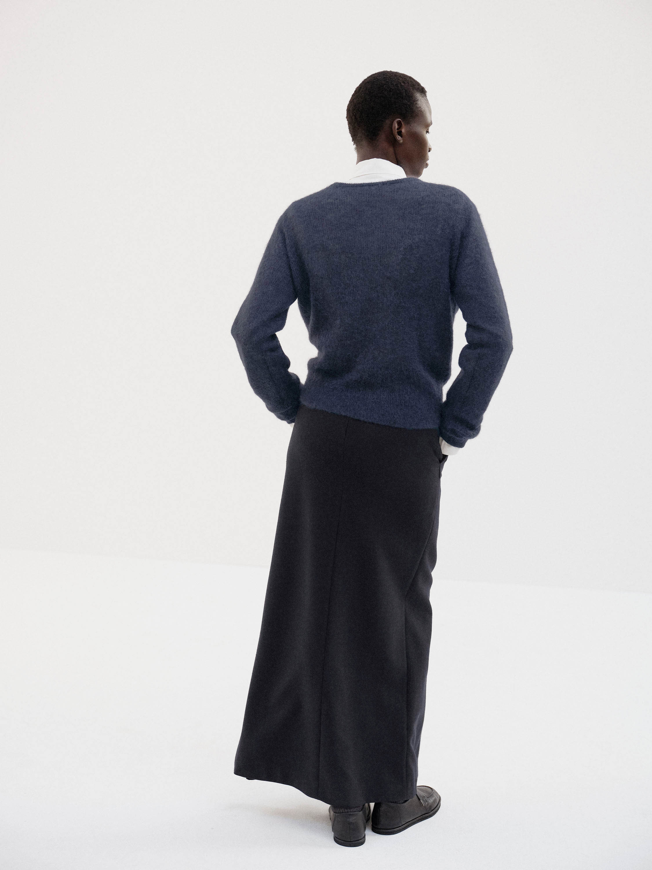 TENSE WOOL DOUBLE CLOTH SLIT SKIRT 詳細画像 DARK NAVY 4