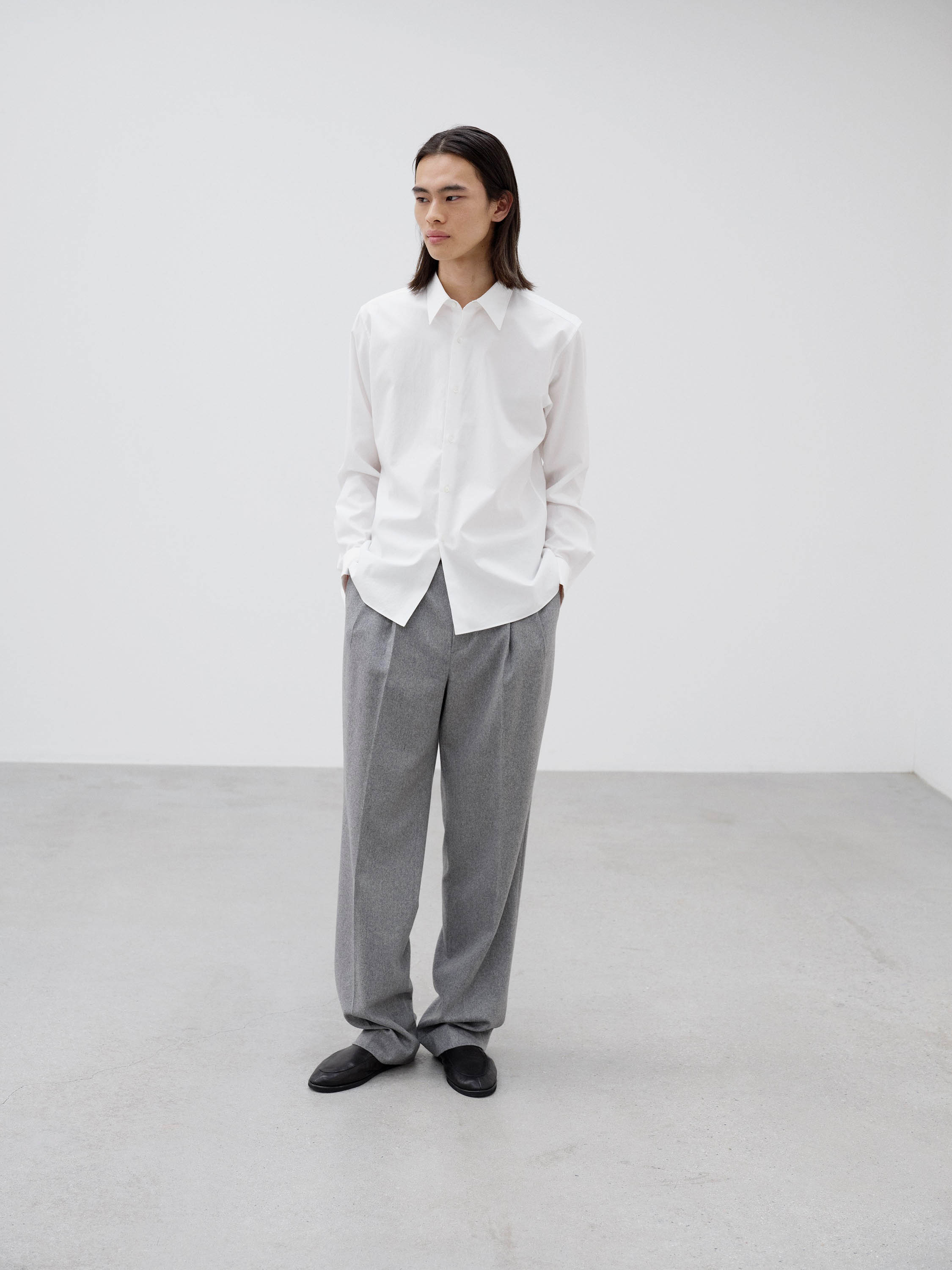WASHED FINX TWILL DOUBLE-CUFF SHIRT 詳細画像 WHITE 1