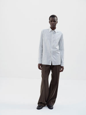 COTTON SILK STRIPE DOUBLE-CUFF SHIRT