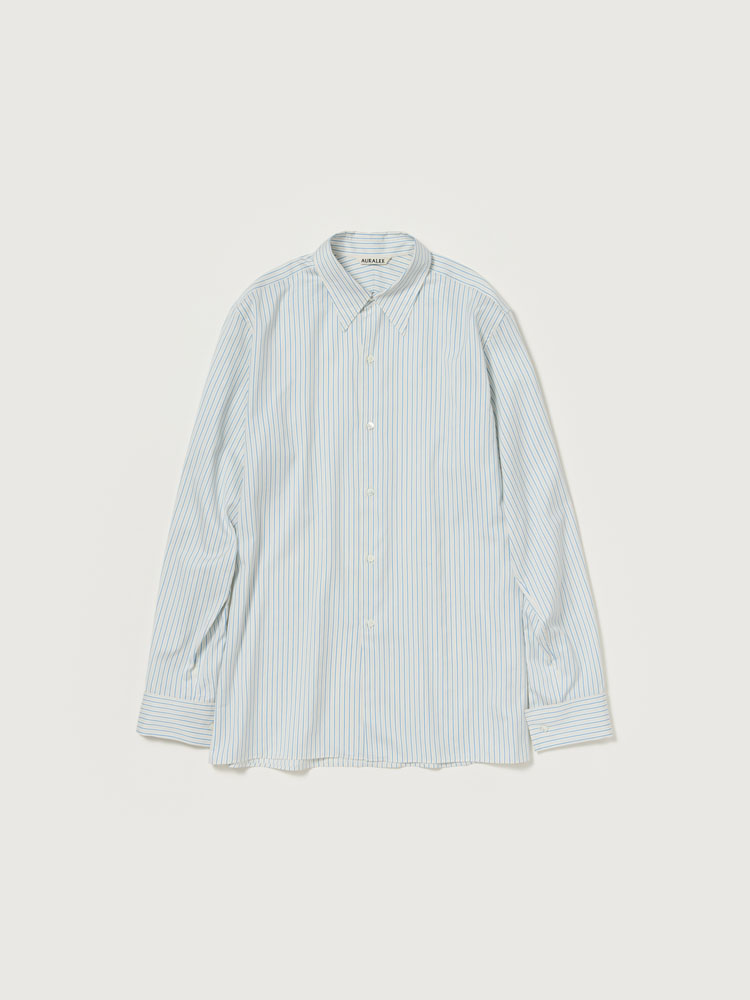 COTTON SILK STRIPE DOUBLE-CUFF SHIRT