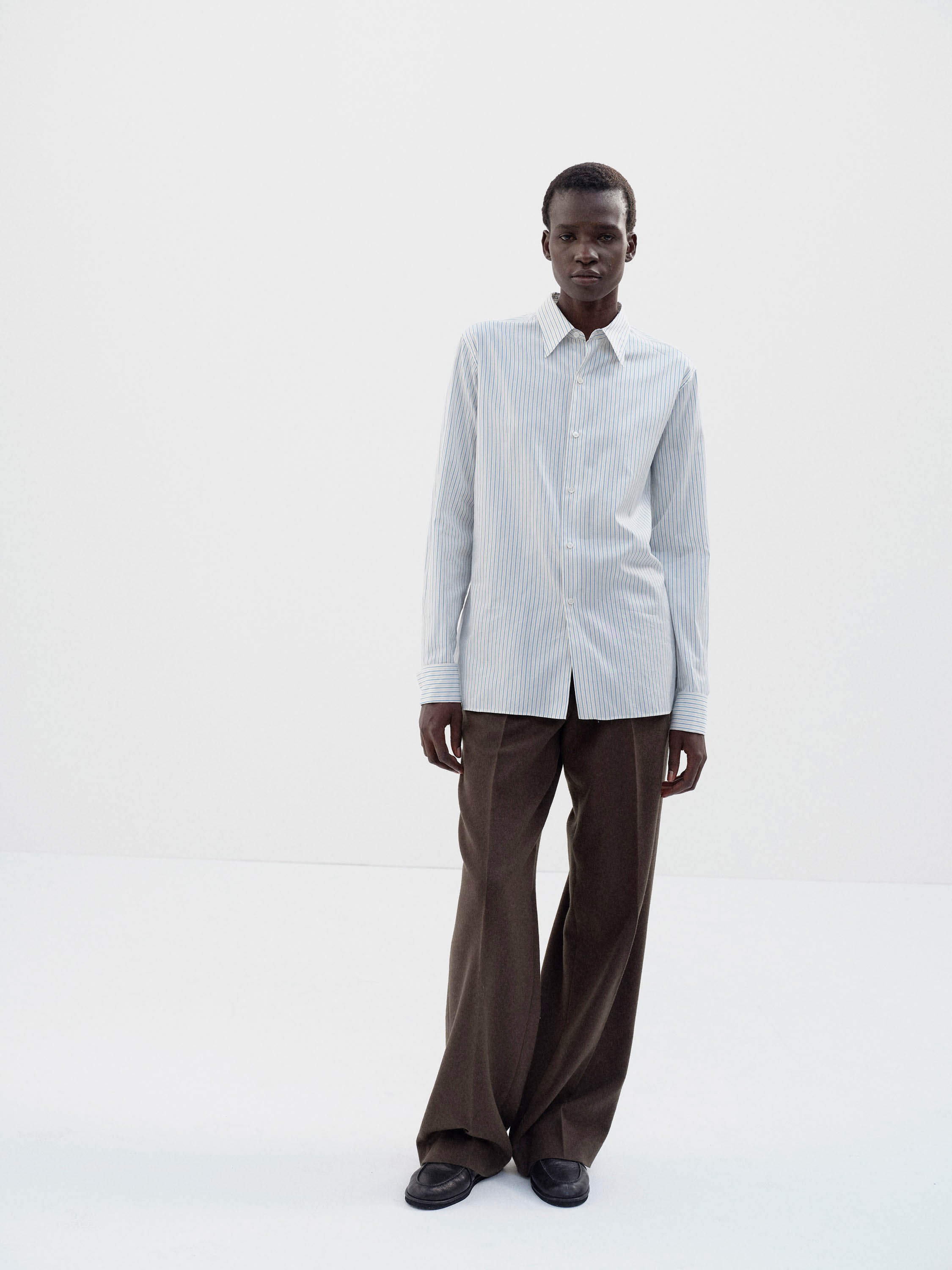 COTTON SILK STRIPE DOUBLE-CUFF SHIRT 詳細画像 WHITE STRIPE 1