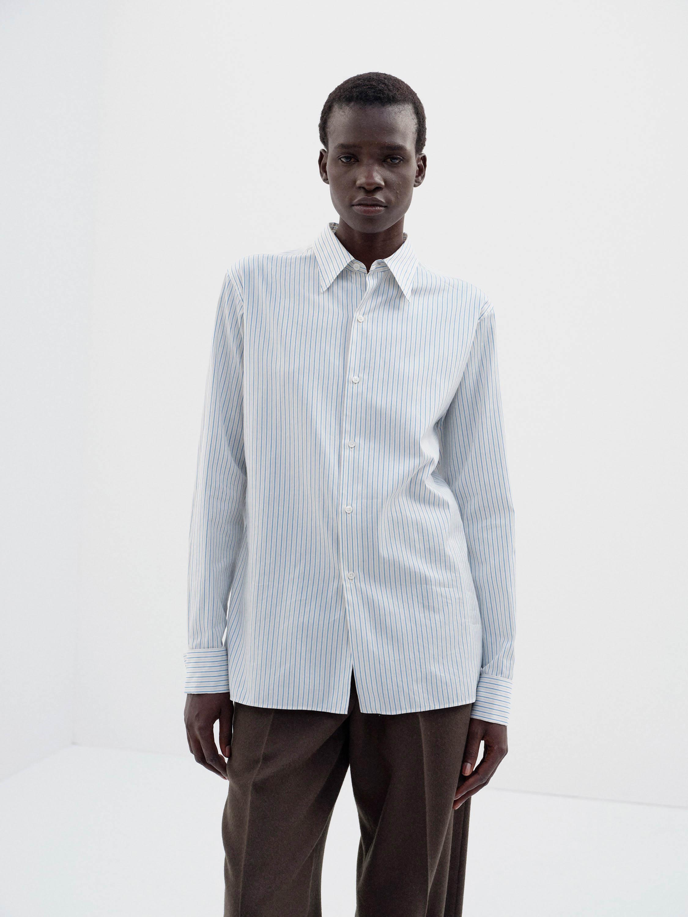 COTTON SILK STRIPE DOUBLE-CUFF SHIRT 詳細画像 WHITE STRIPE 2