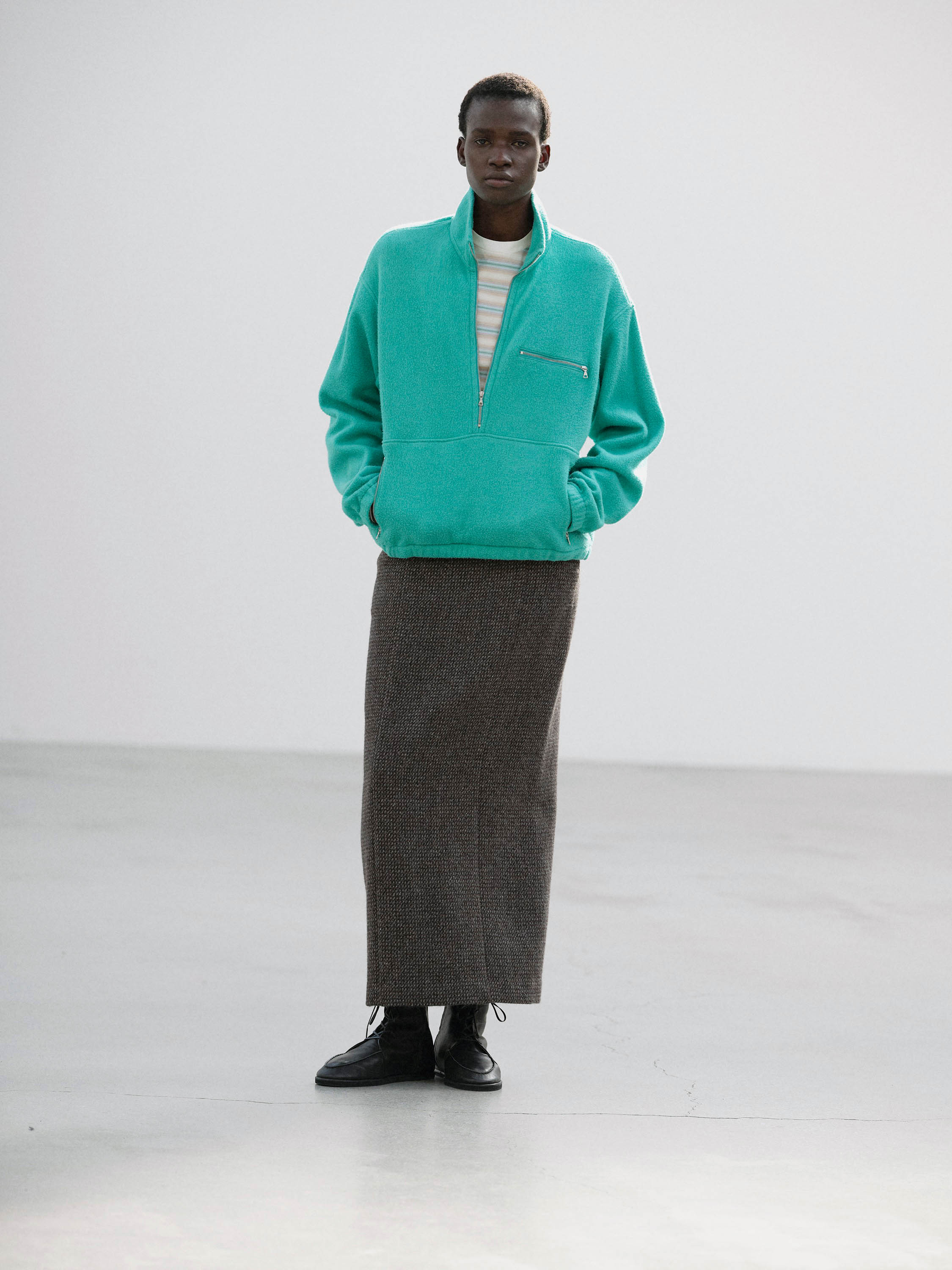 ALPACA WOOL SILK TWEED PENCIL SKIRT 詳細画像 GRAY BROWN HAIRLINE 1