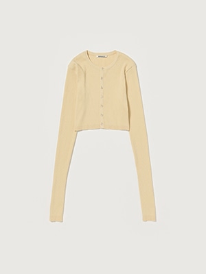 COTTON HIGH GAUGE RIB KNIT CROPPED CREW NECK CARDIGAN