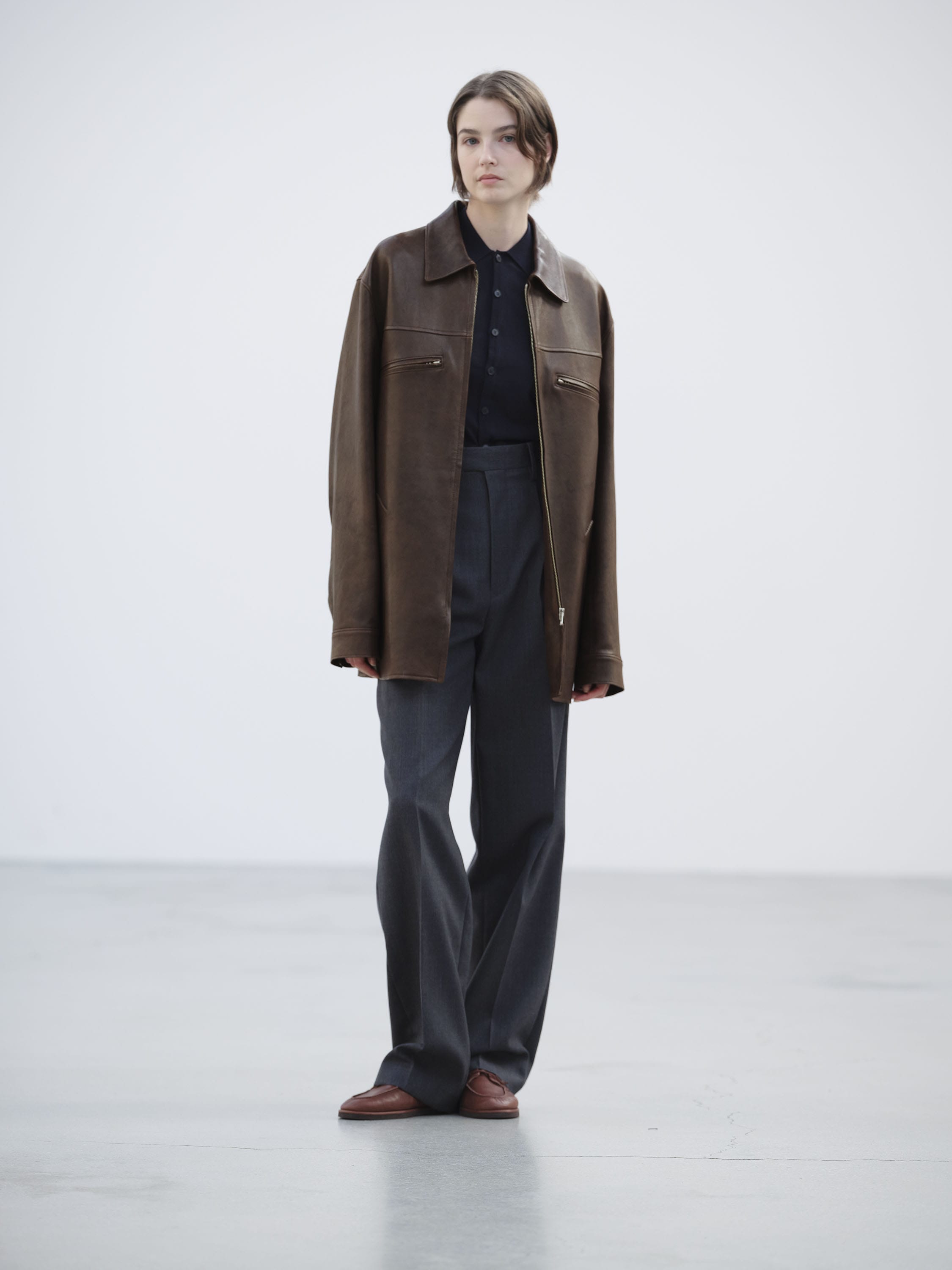 LAMB LEATHER LONG ZIP BLOUSON 詳細画像 BROWN 1