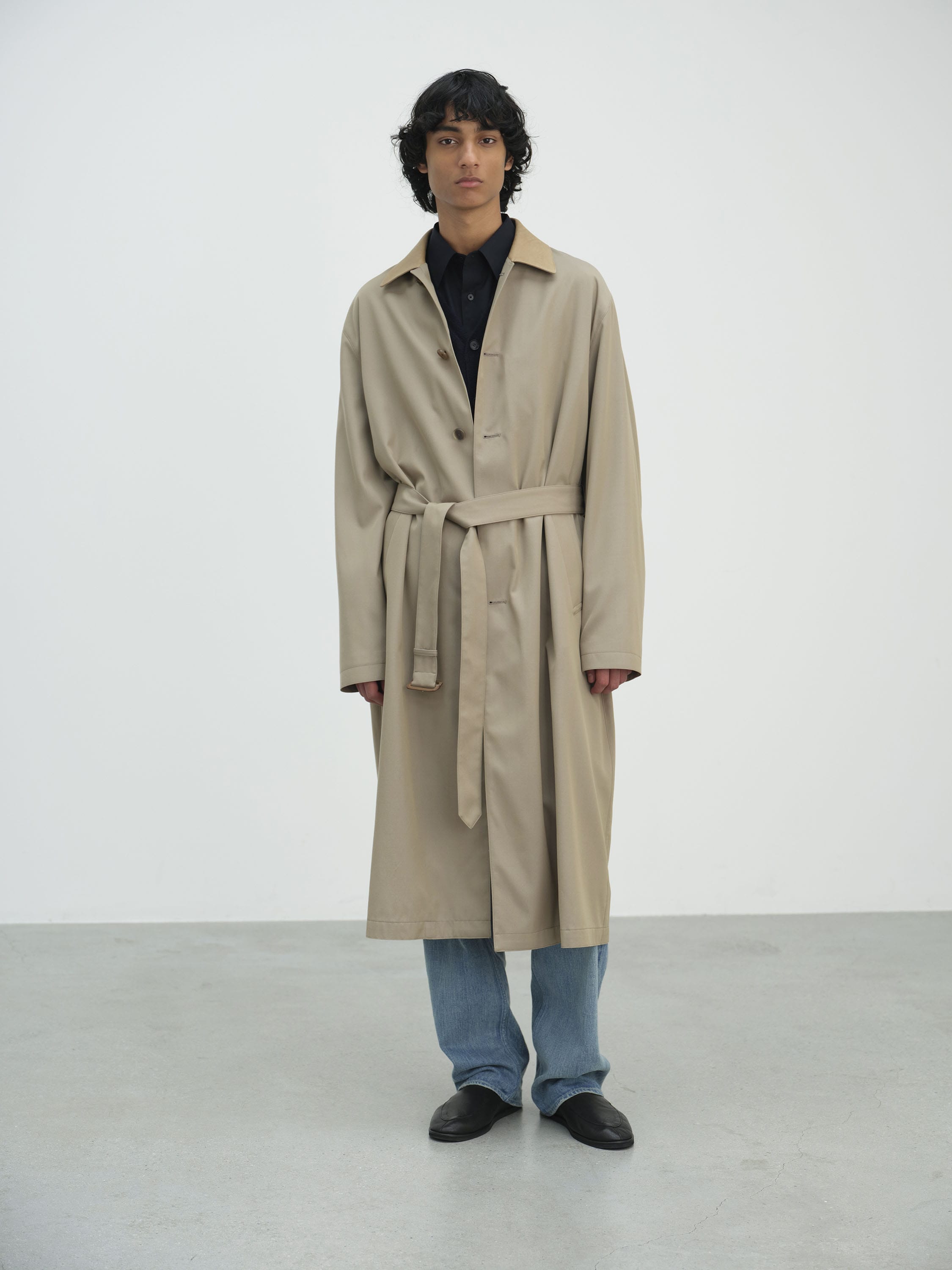 LIGHT WOOL MAX GABARDINE CHAMBRAY SOUTEIN COLLAR COAT 詳細画像 KHAKI BEIGE CHAMBRAY 1