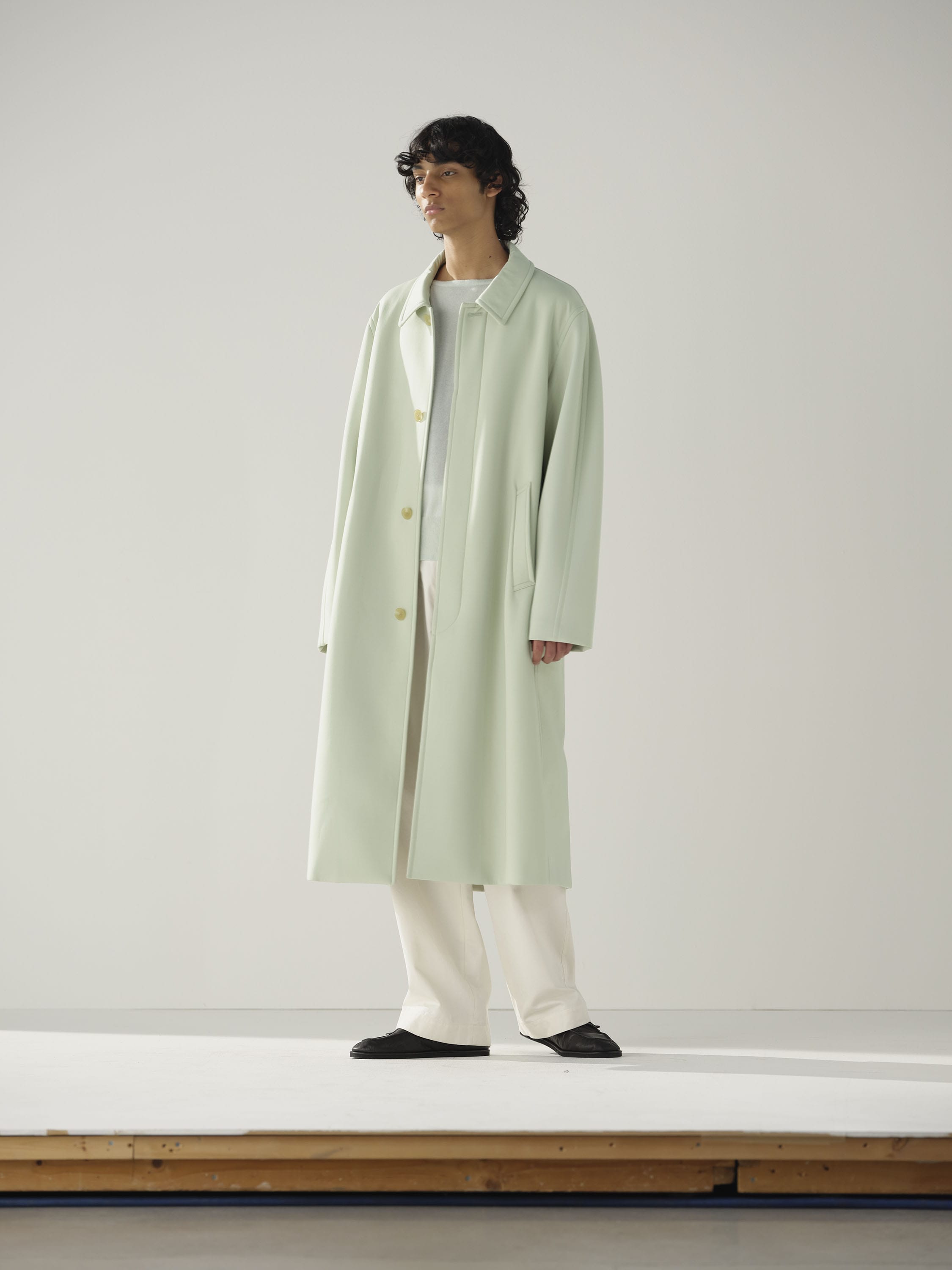 SPONGE WOOL TWILL SOUTEIN COLLAR COAT 詳細画像 PALE GREEN 1