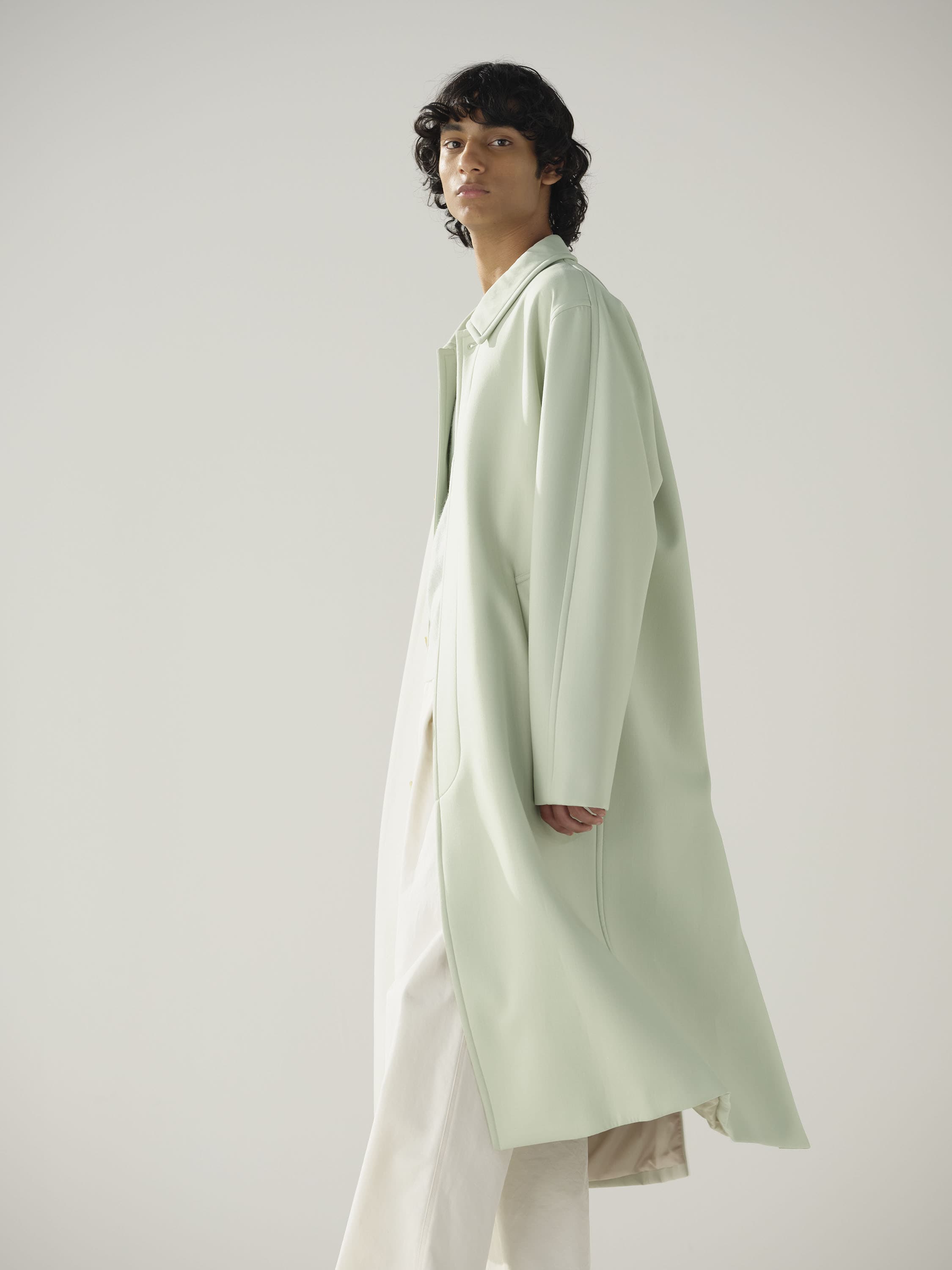 SPONGE WOOL TWILL SOUTEIN COLLAR COAT 詳細画像 PALE GREEN 2