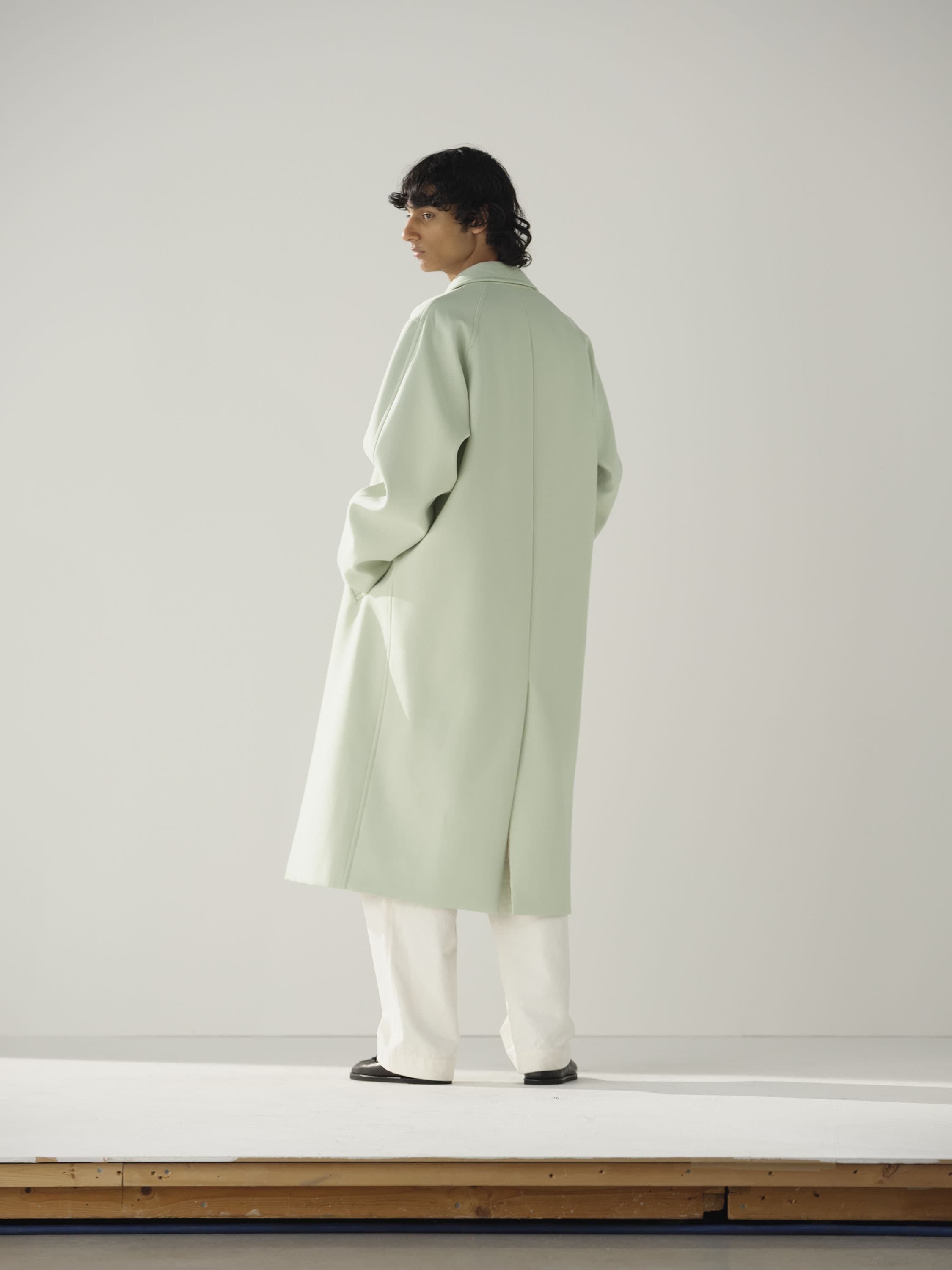 SPONGE WOOL TWILL SOUTEIN COLLAR COAT 詳細画像 PALE GREEN 4