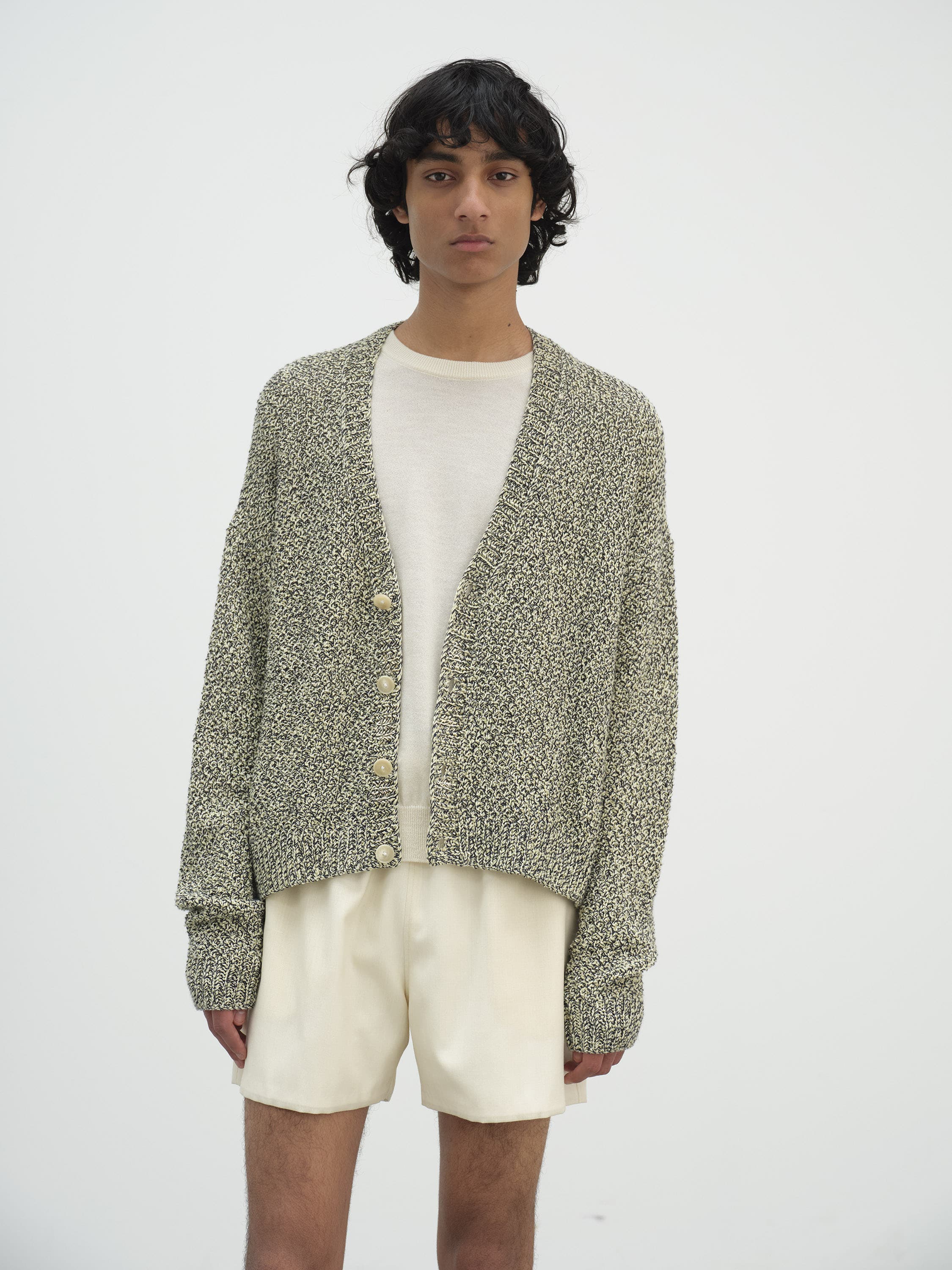 COTTON CASHMERE CORD KNIT CARDIGAN 詳細画像 LIME × NAVY 2